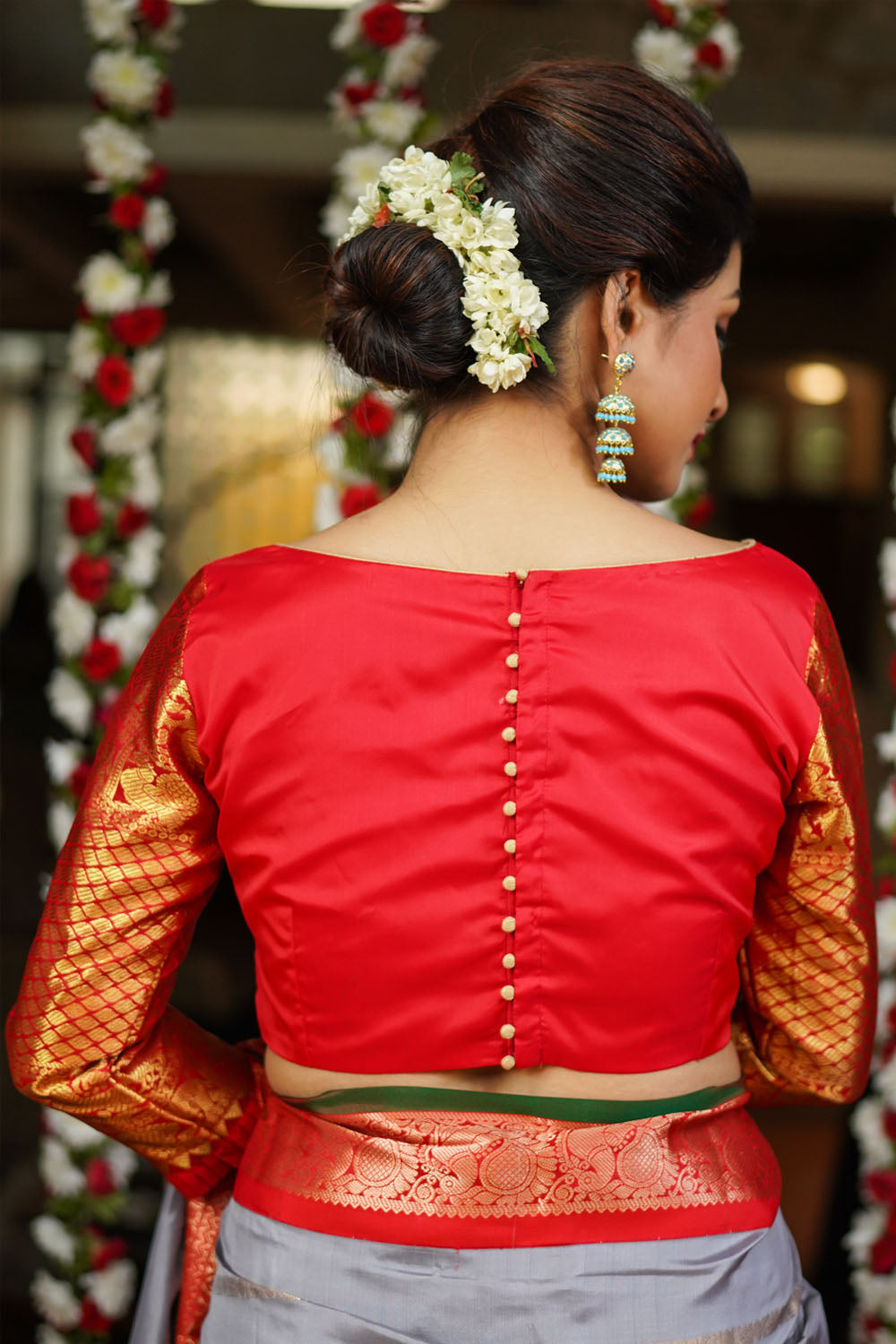 Red kanjivaram Silk Blouse with 3/4th Sleeves Mix and Match Blouse for saree, Made to Order