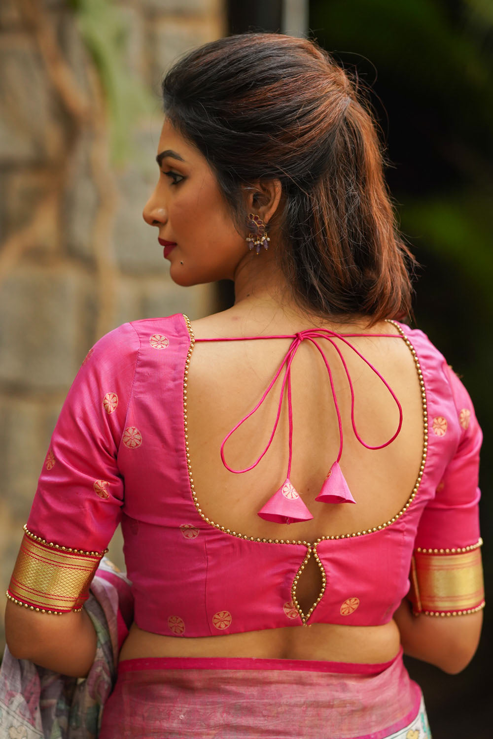 Blush pink pure silk sweetheart neck blouse