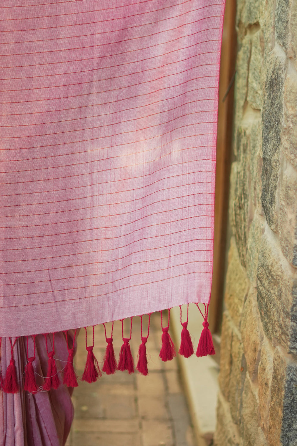 Rose pink red maheshwari  mercerised cotton reversible saree