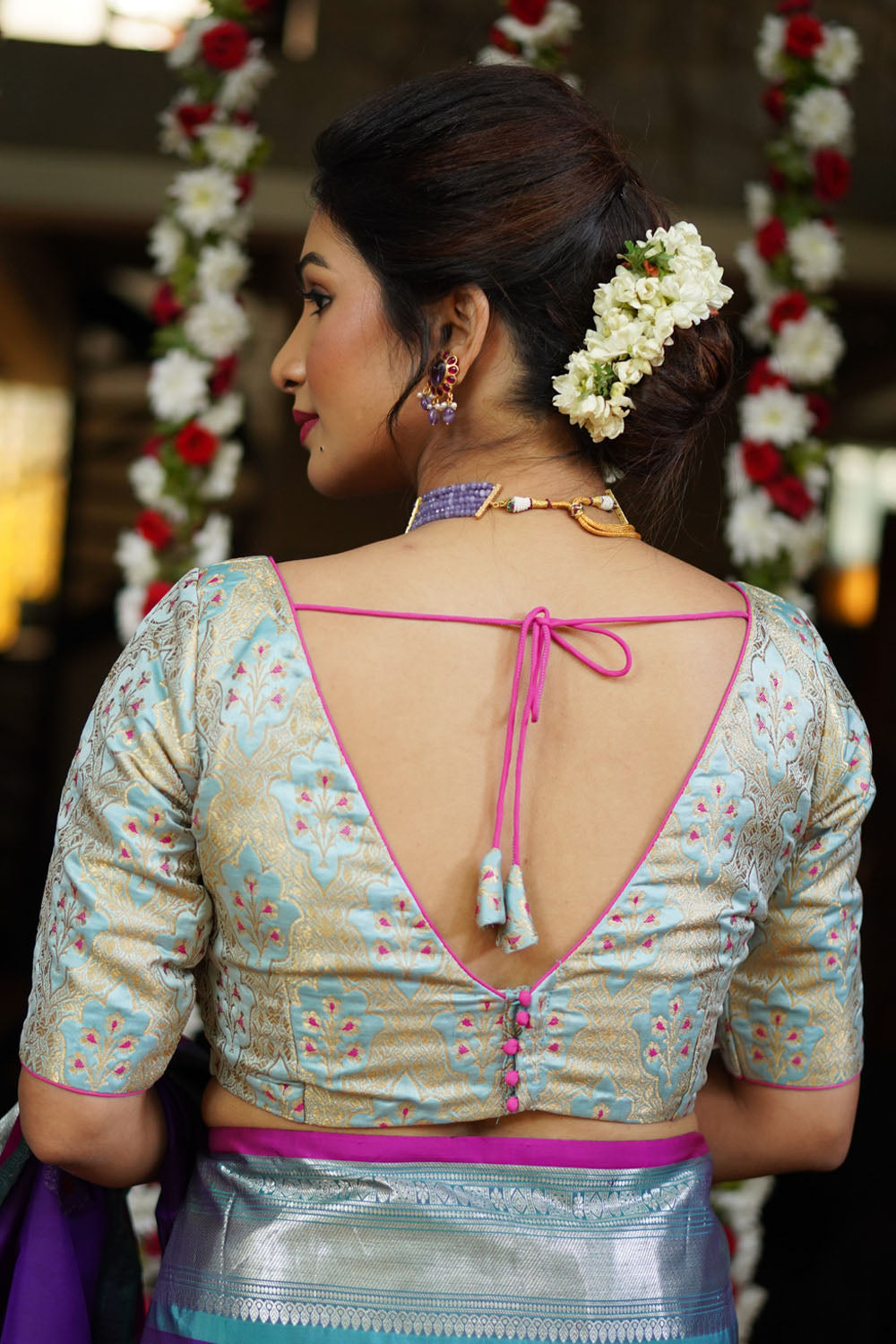 Heather Blue Meenakari Silk Blouse Mix and Match Blouse for saree, Made to Order
