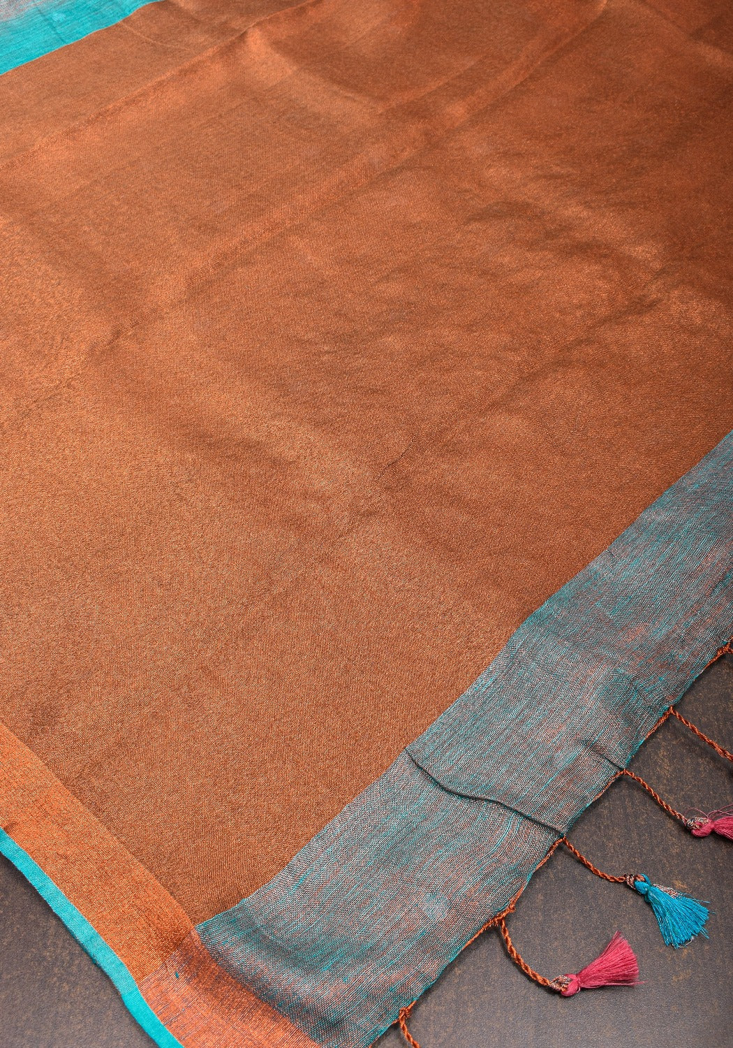 Teal Copper Tissue Stunning Tissue Linen Saree with Chunri Butis and Full Tissue Pallu