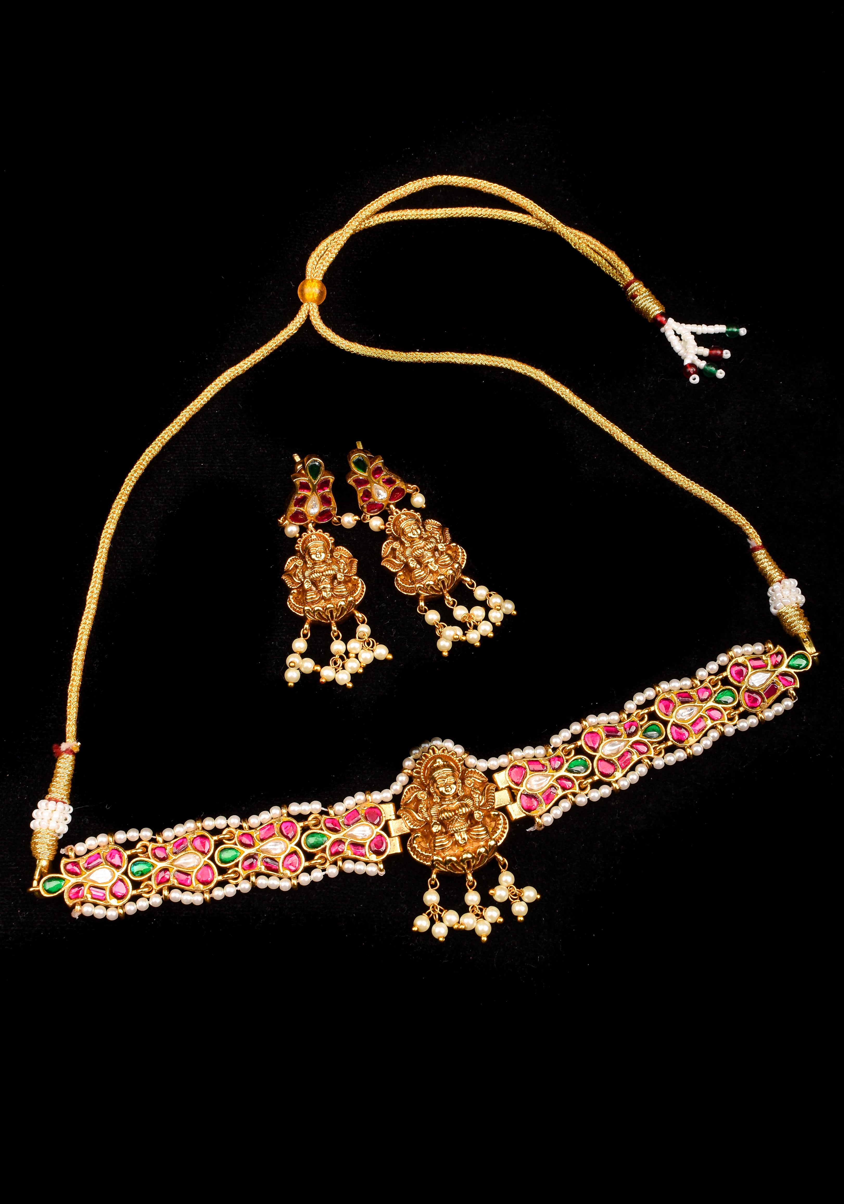 Lakshmi Nagas in Antique Gold and Jadau Fusion Choker and earrings set