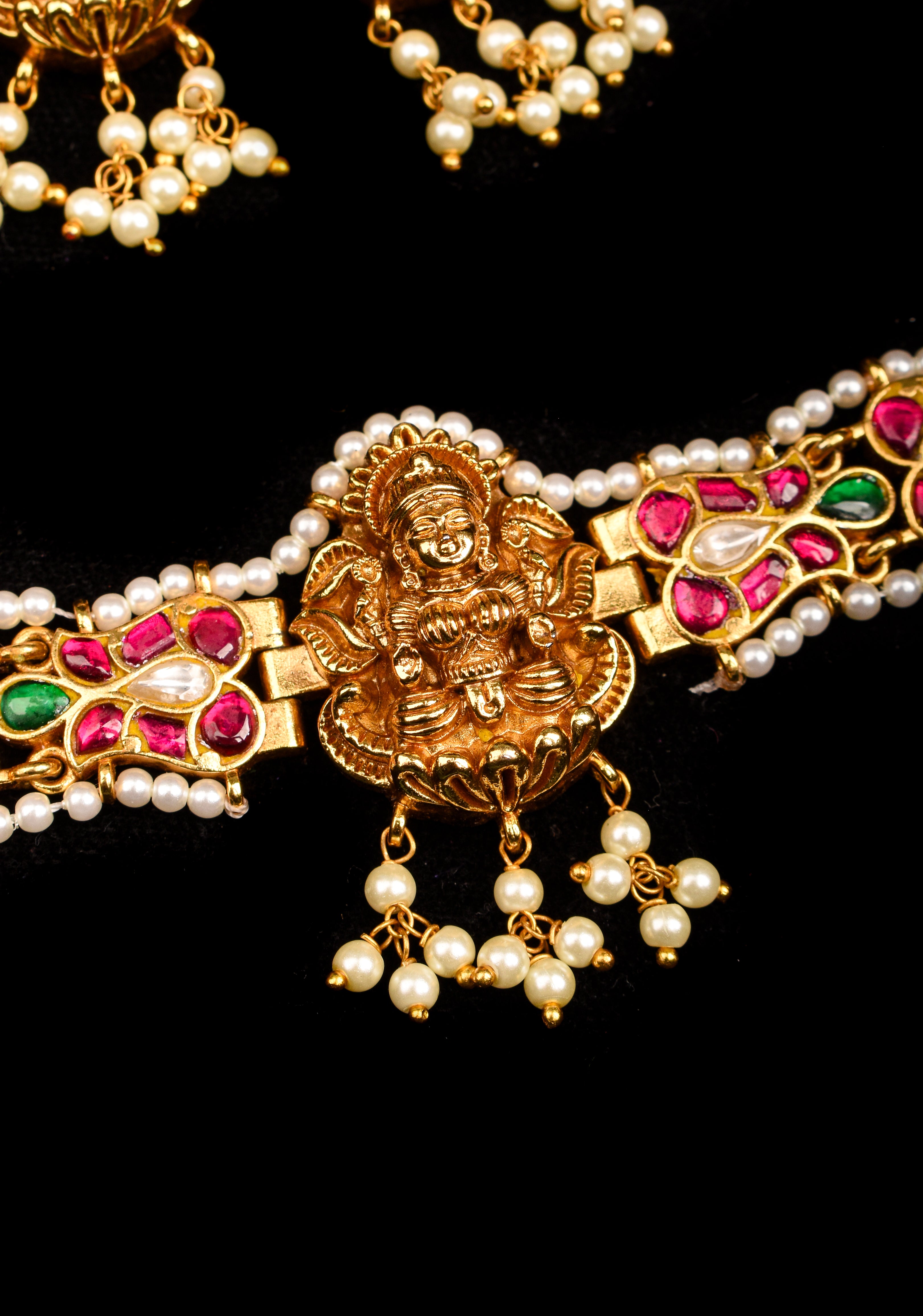 Lakshmi Nagas in Antique Gold and Jadau Fusion Choker and earrings set