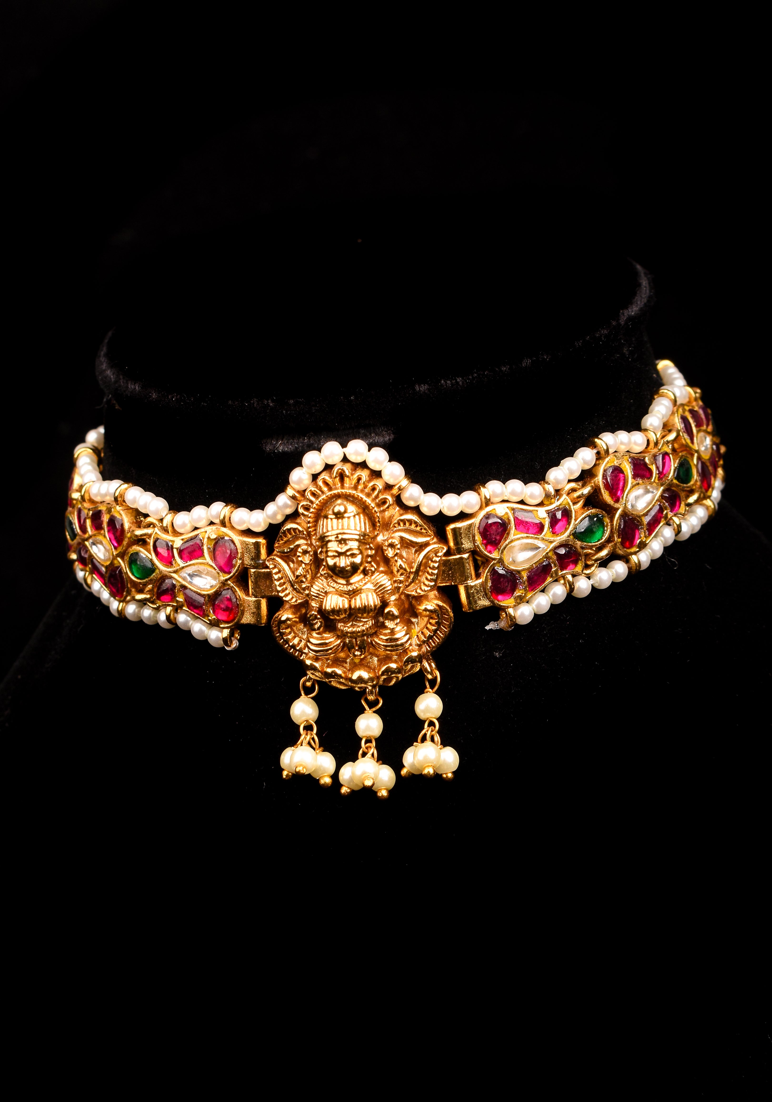 Lakshmi Nagas in Antique Gold and Jadau Fusion Choker and earrings set