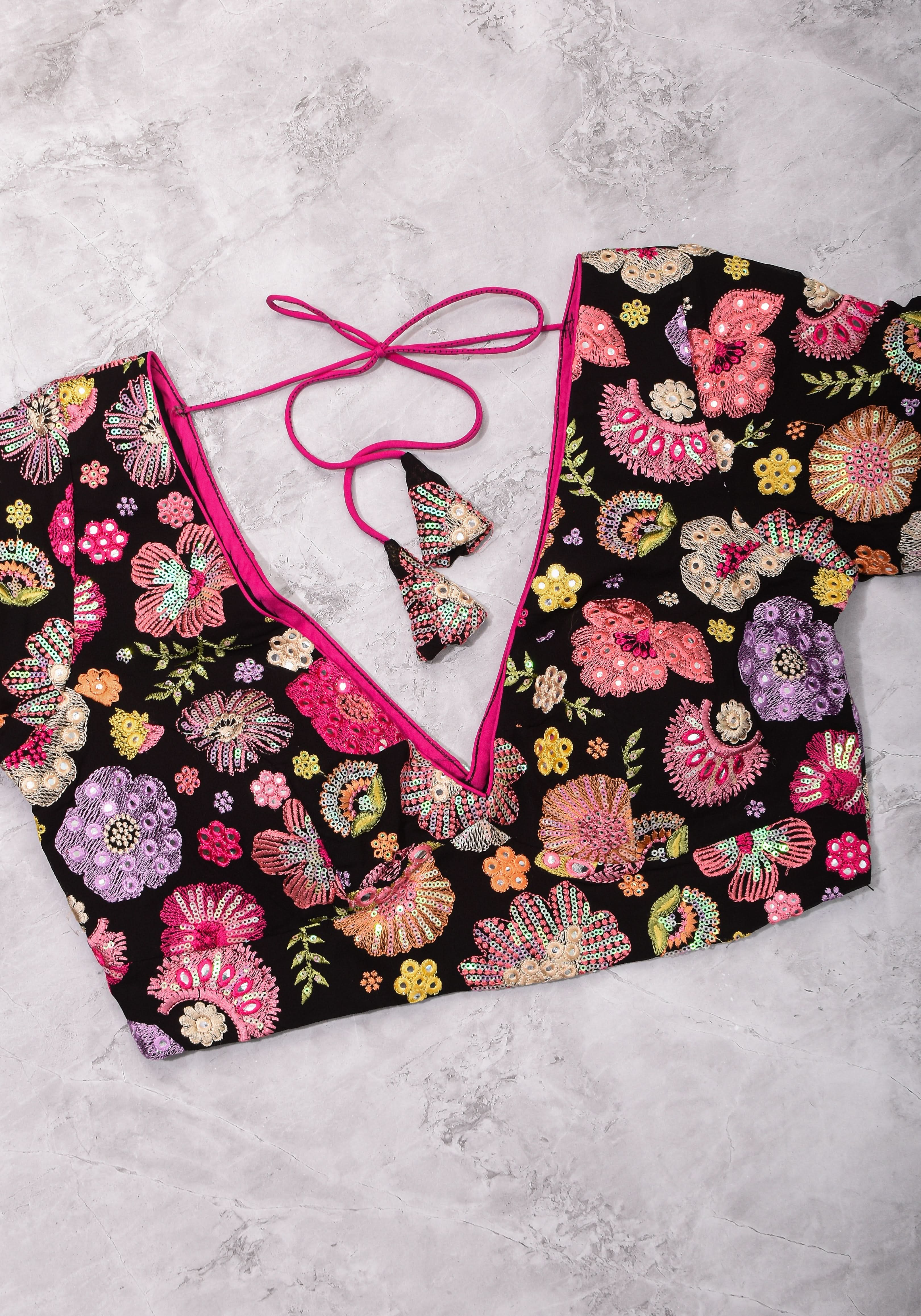 Made to Order: Georgette Embroidery Blouse in Black