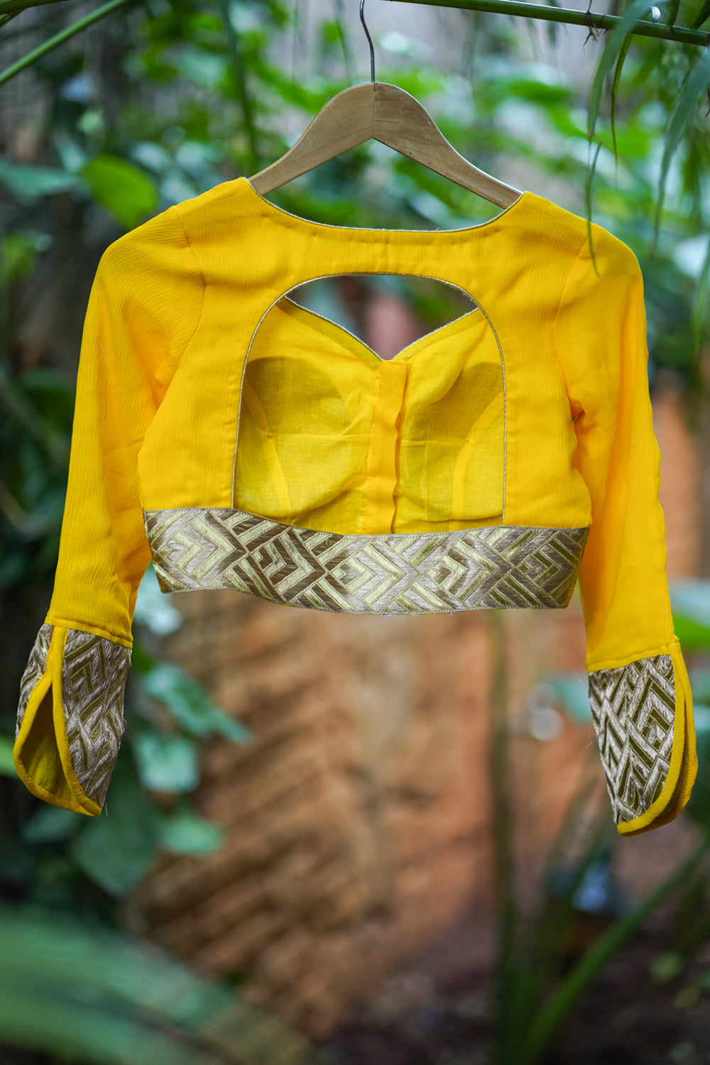 Yellow chiffon blouse with embroidered border detailing