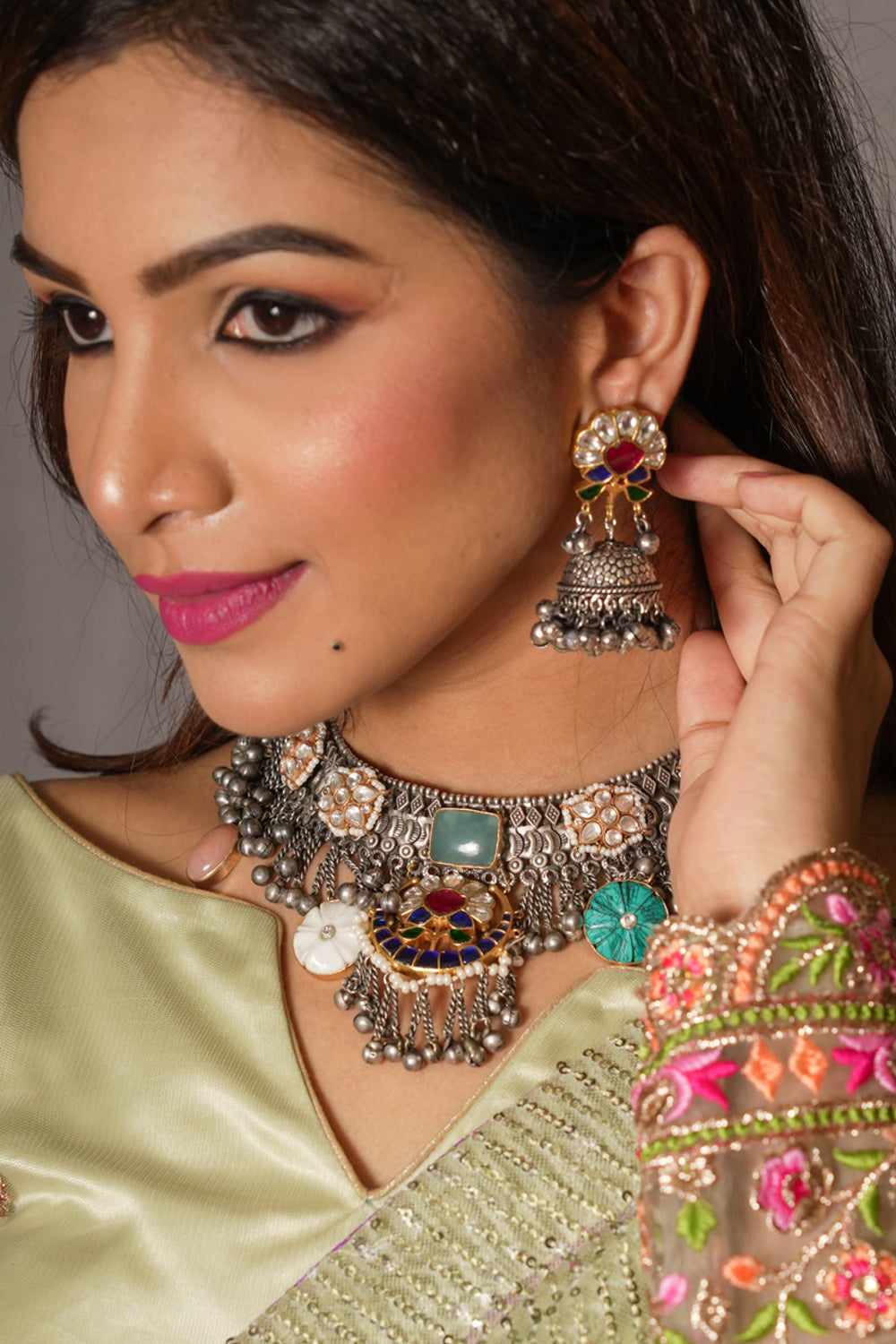 Banjaran Fusion with Kundan Stone embellished Oxidized Choker set