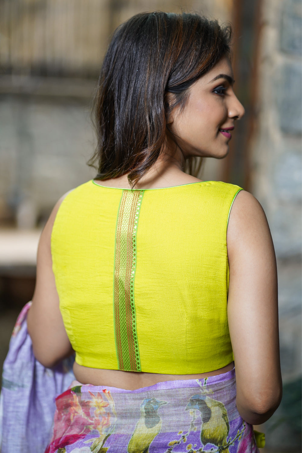 Neon green pure chiffon crossover blouse
