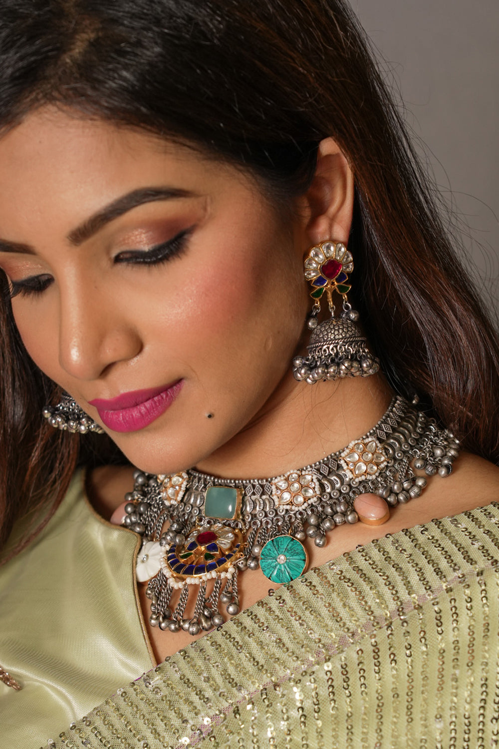 Banjaran Fusion with Kundan Stone embellished Oxidized Choker set