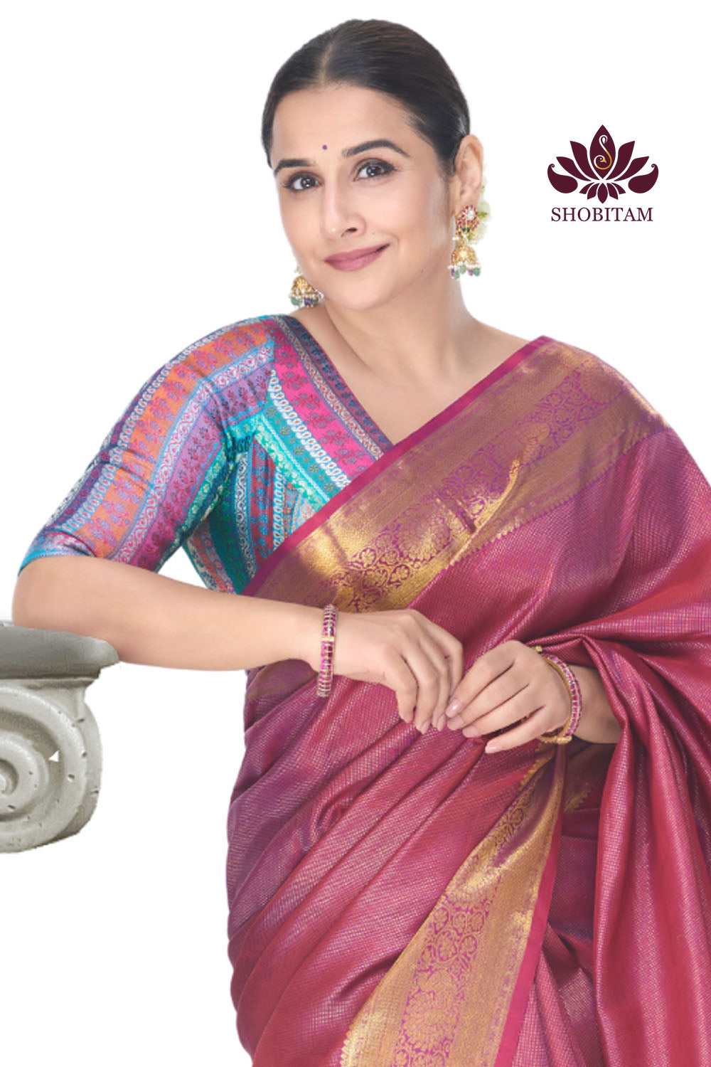 Multicolor Blouse in Banarasi Brocade Fabric with V Neck