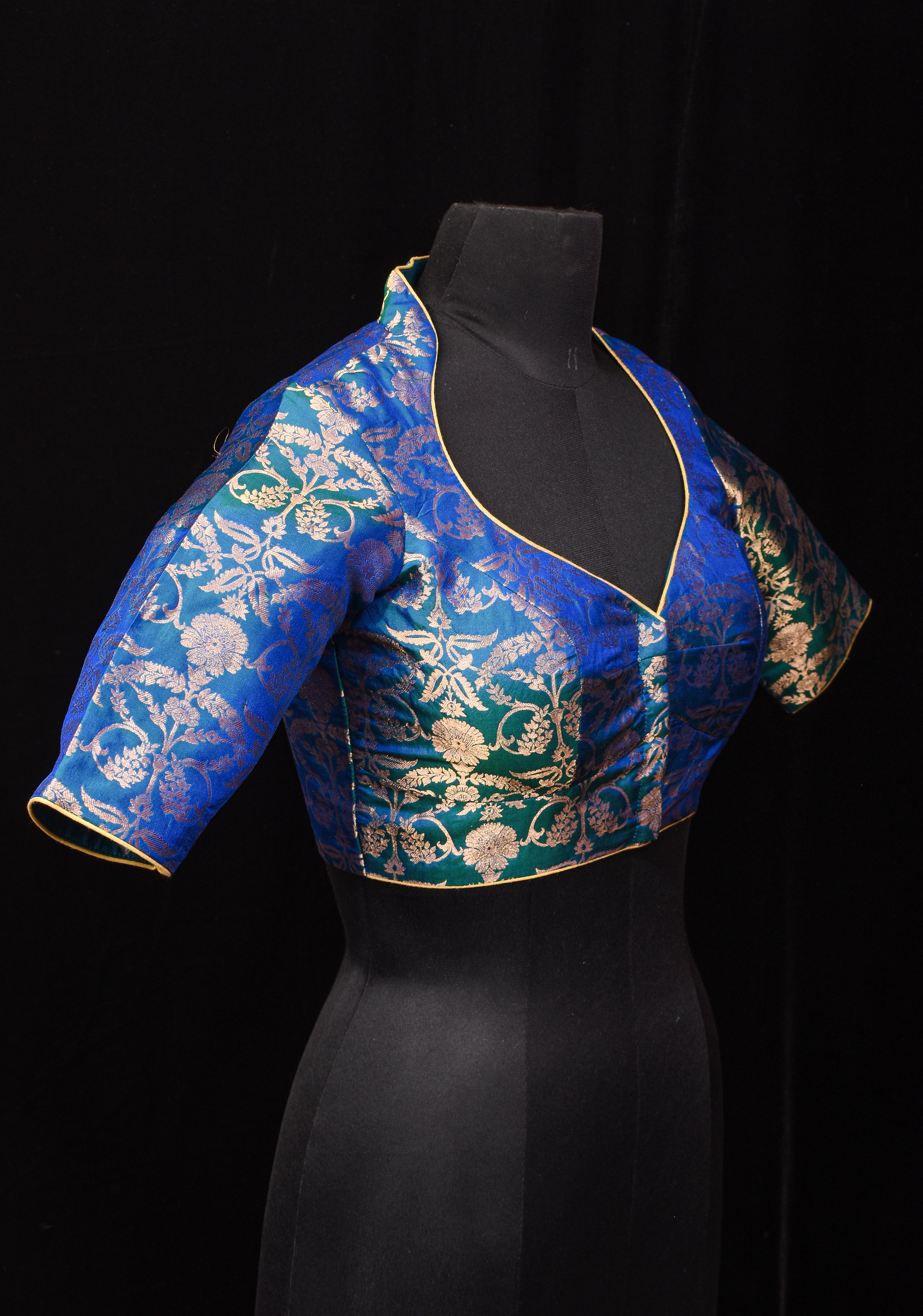 Peacock Blue Green Banarasi Pure Silk Brocade Blouse,customizable, made-to-order