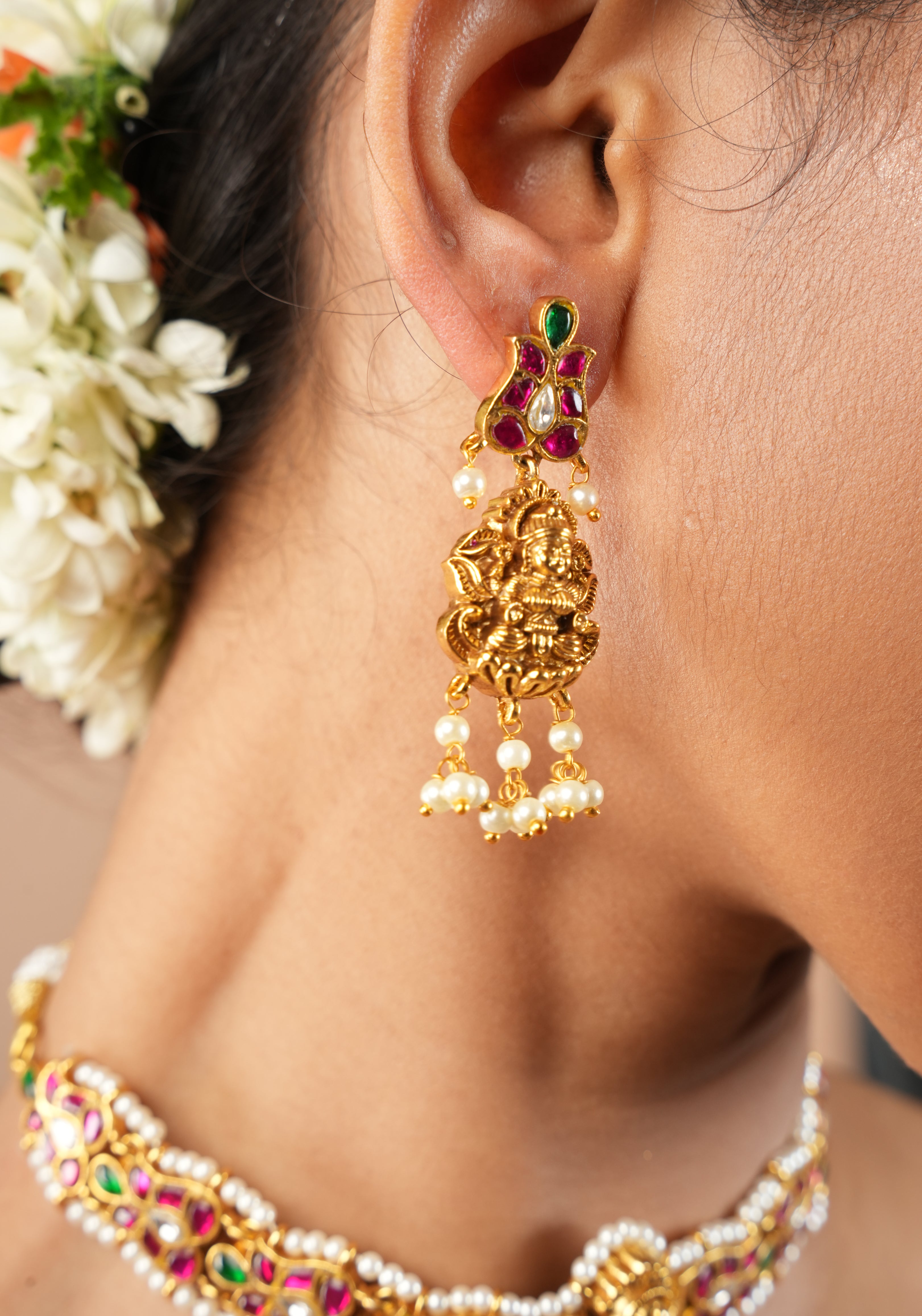 Lakshmi Nagas in Antique Gold and Jadau Fusion Choker and earrings set