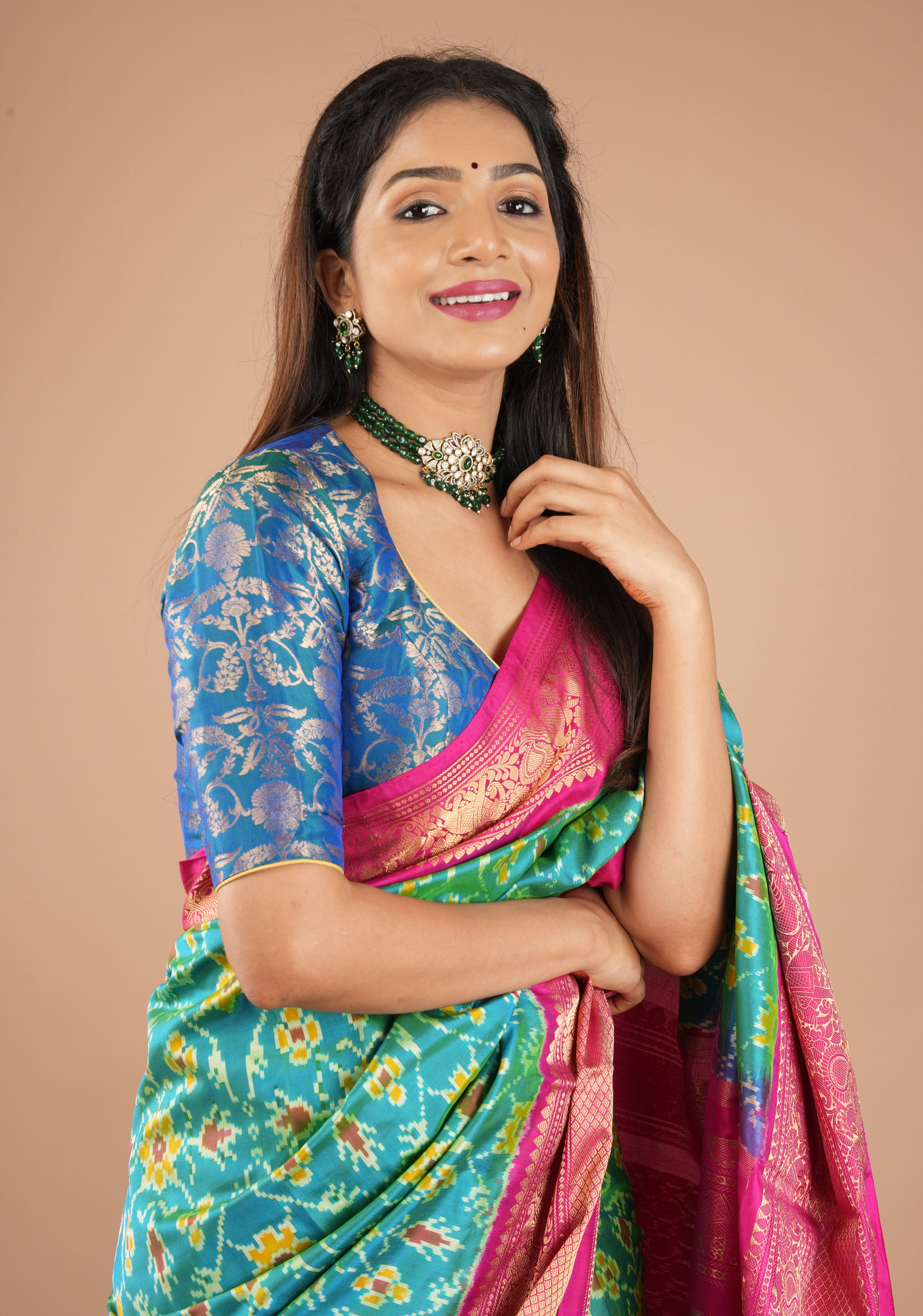 Peacock Blue Green Banarasi Pure Silk Brocade Blouse,customizable, made-to-order