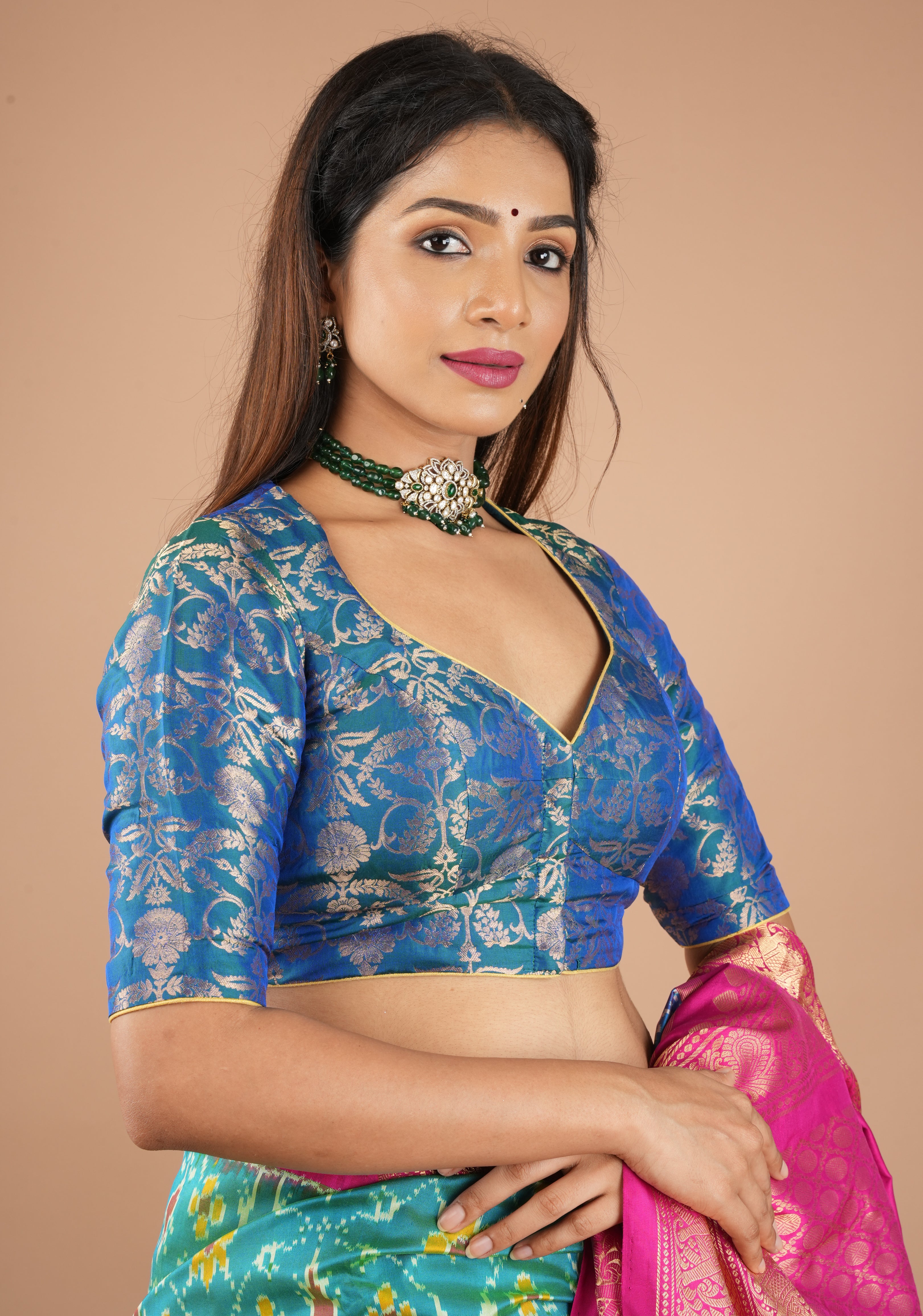 Peacock Blue Green Banarasi Pure Silk Brocade Blouse,customizable, made-to-order