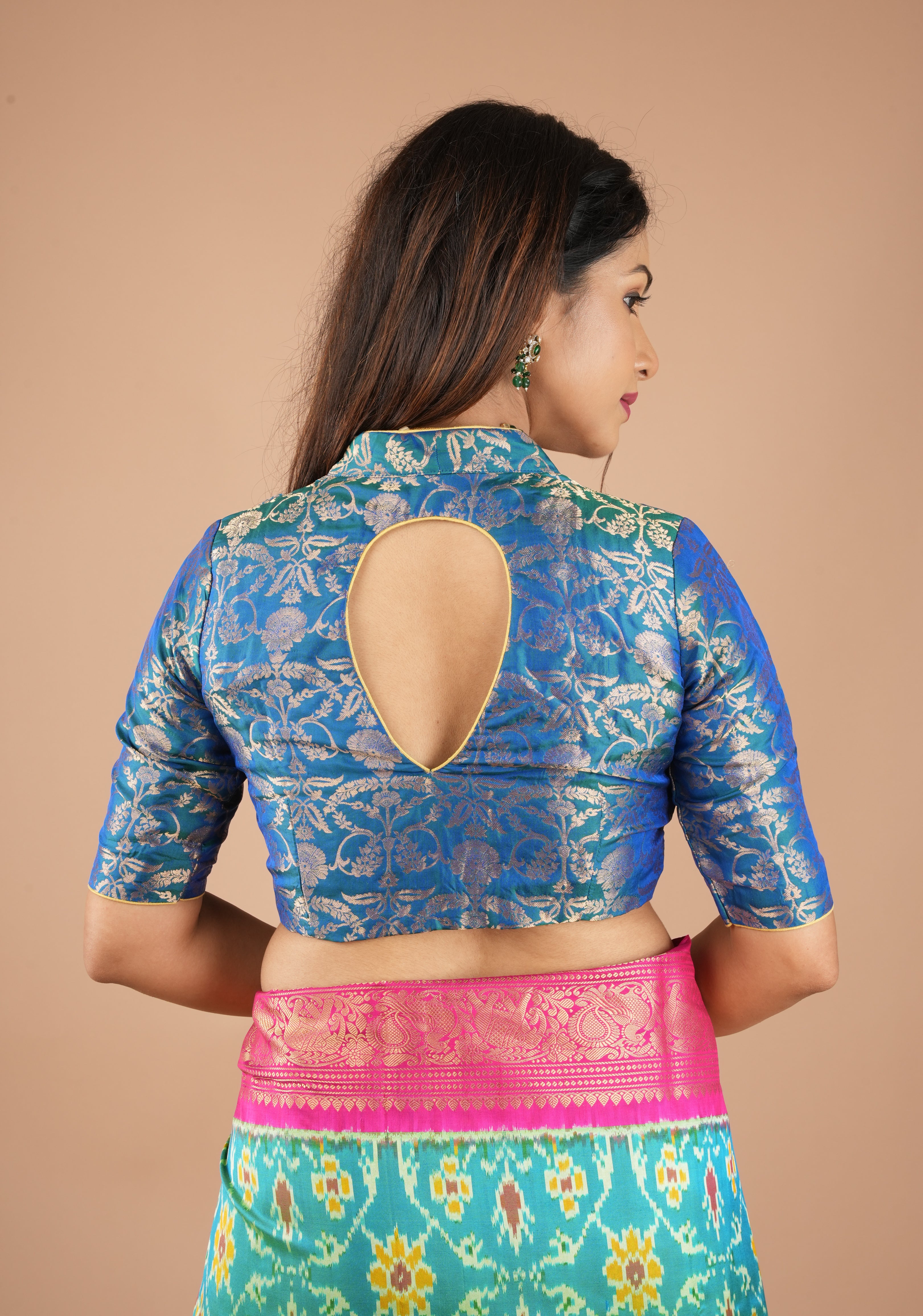 Peacock Blue Green Banarasi Pure Silk Brocade Blouse,customizable, made-to-order