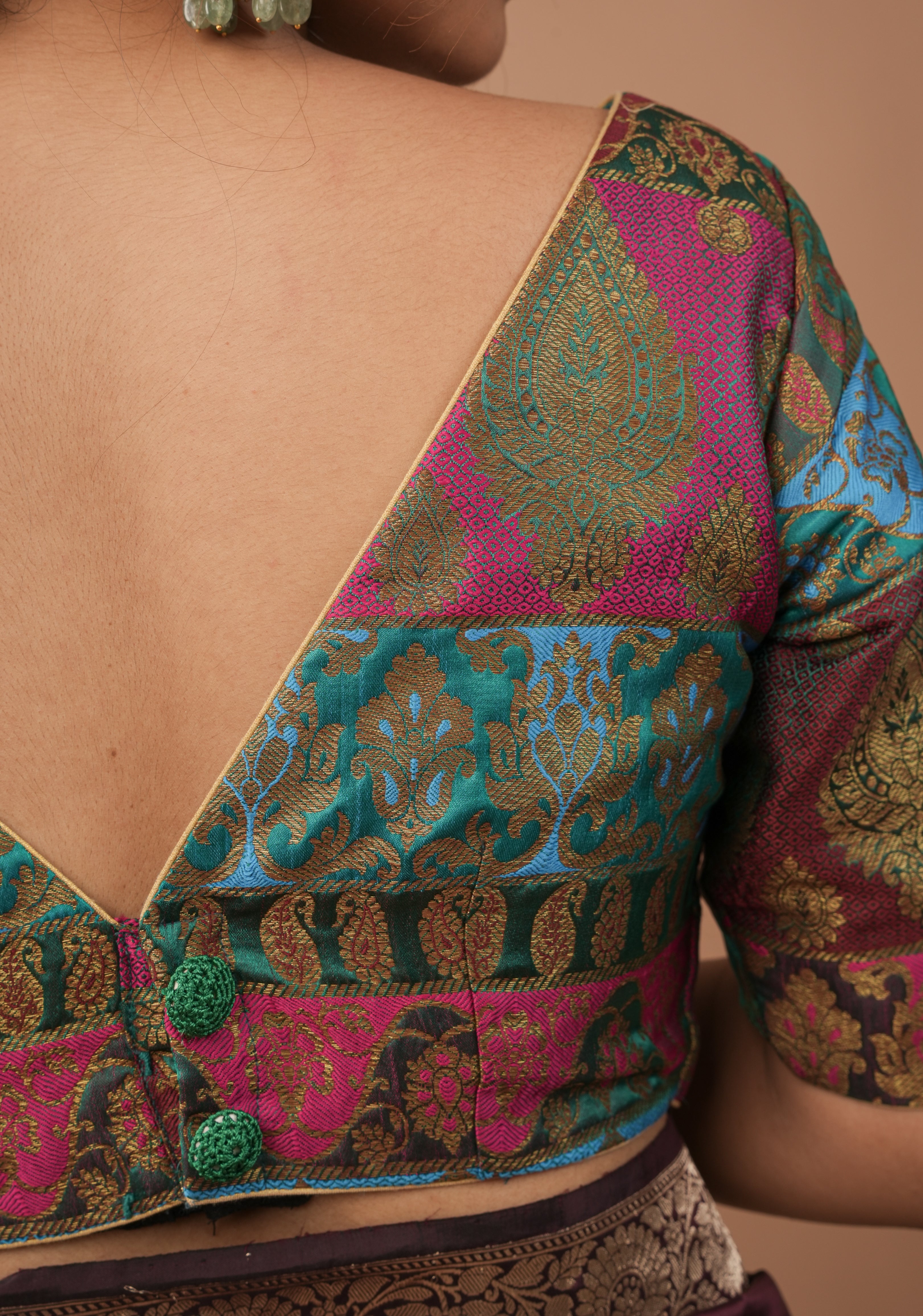 Banarasi multicolor Boat Neck Antique zari brocade Blouse | Made To Order