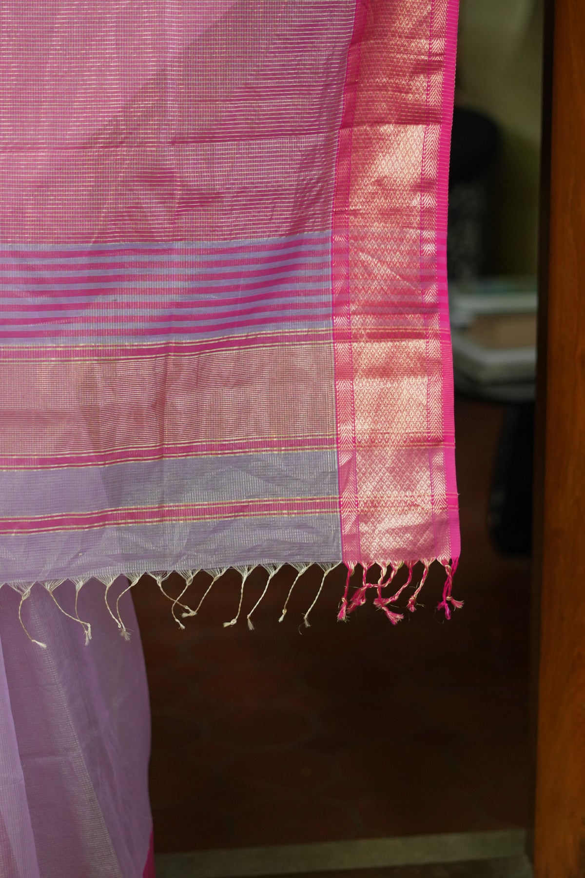 Lilac maheshwari silk cotton saree