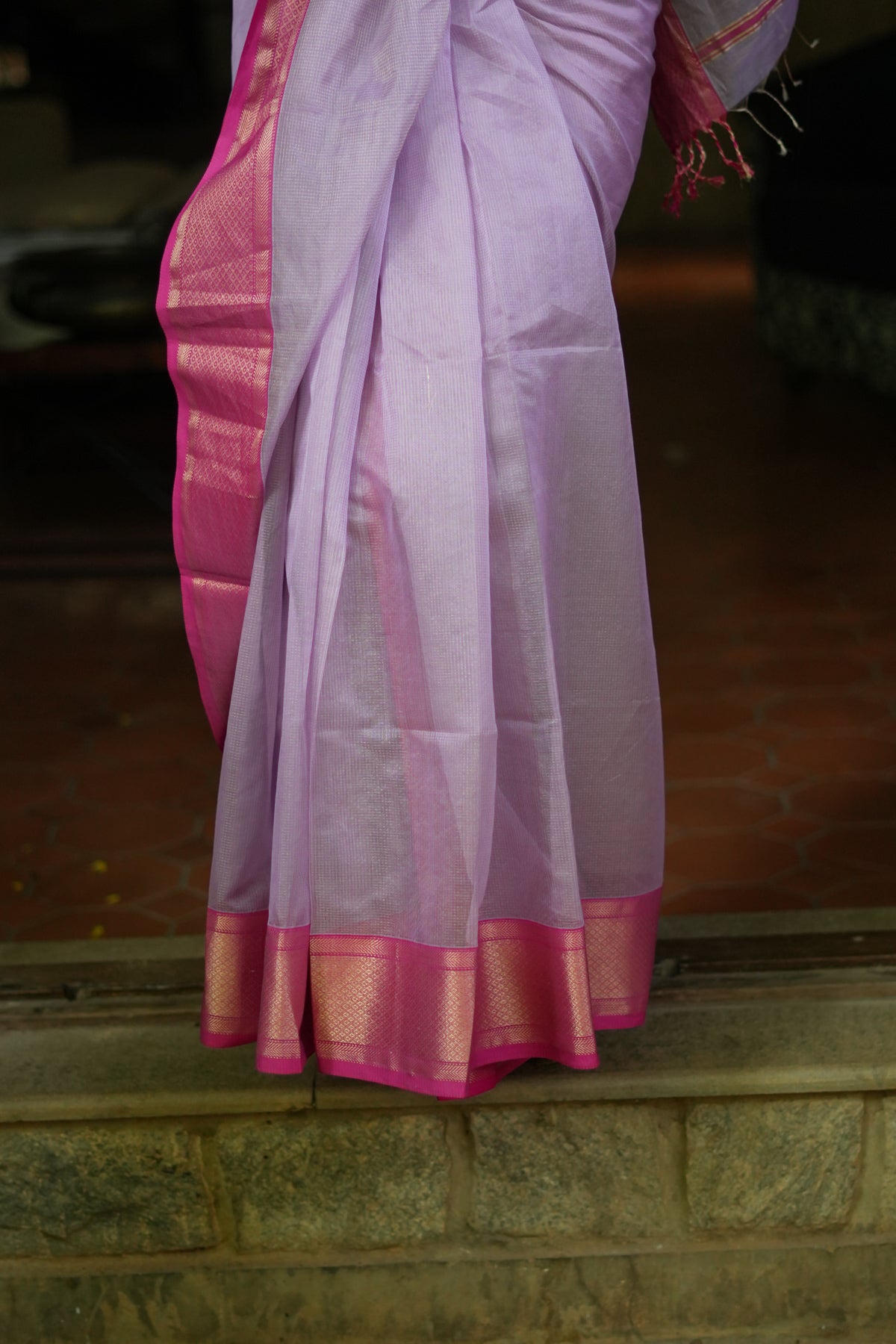 Lilac maheshwari silk cotton saree
