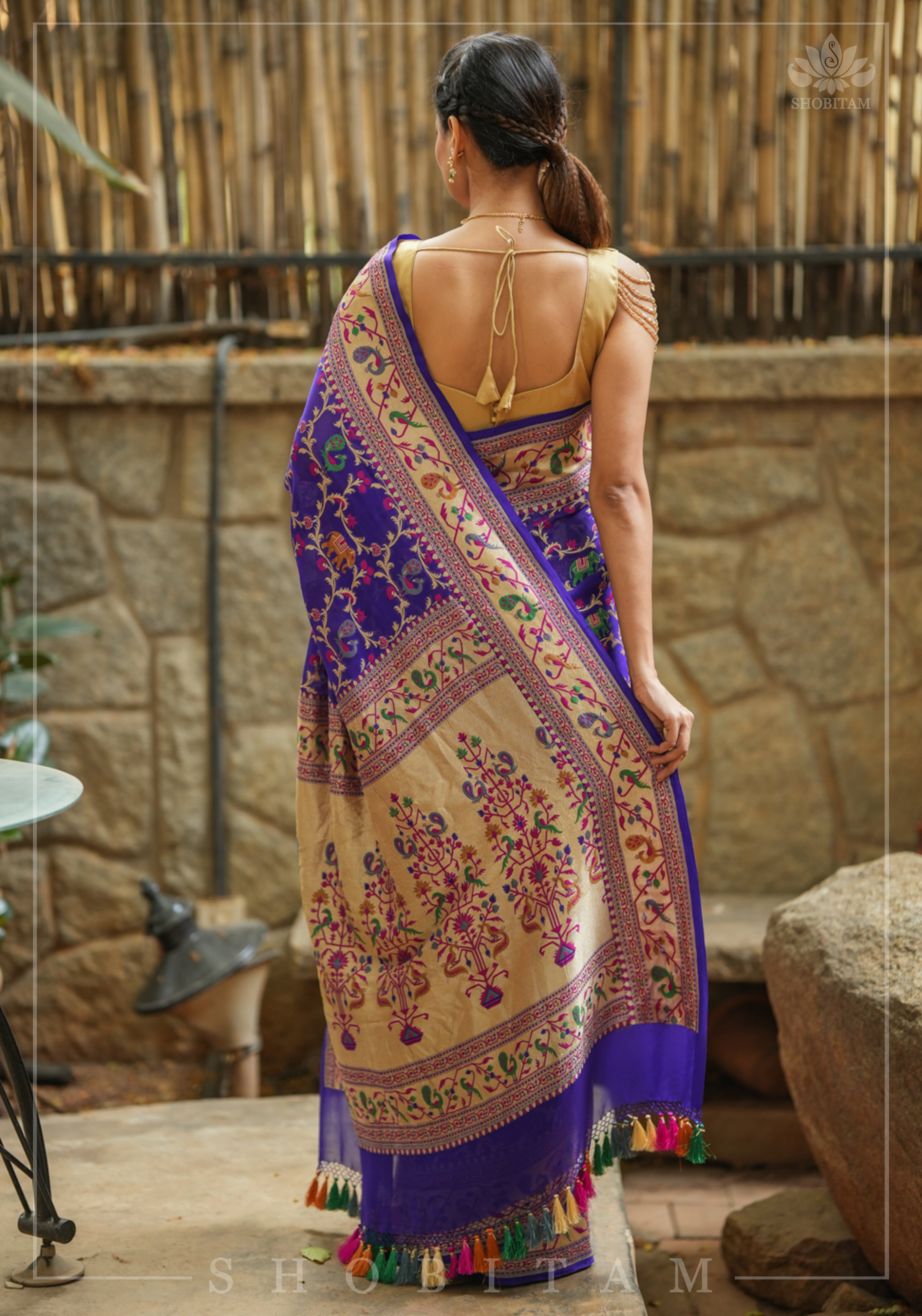 Purple Georgette Banarasi Silk Saree with Meenakari Shikkaargah Jaal | Silk Mark Certified