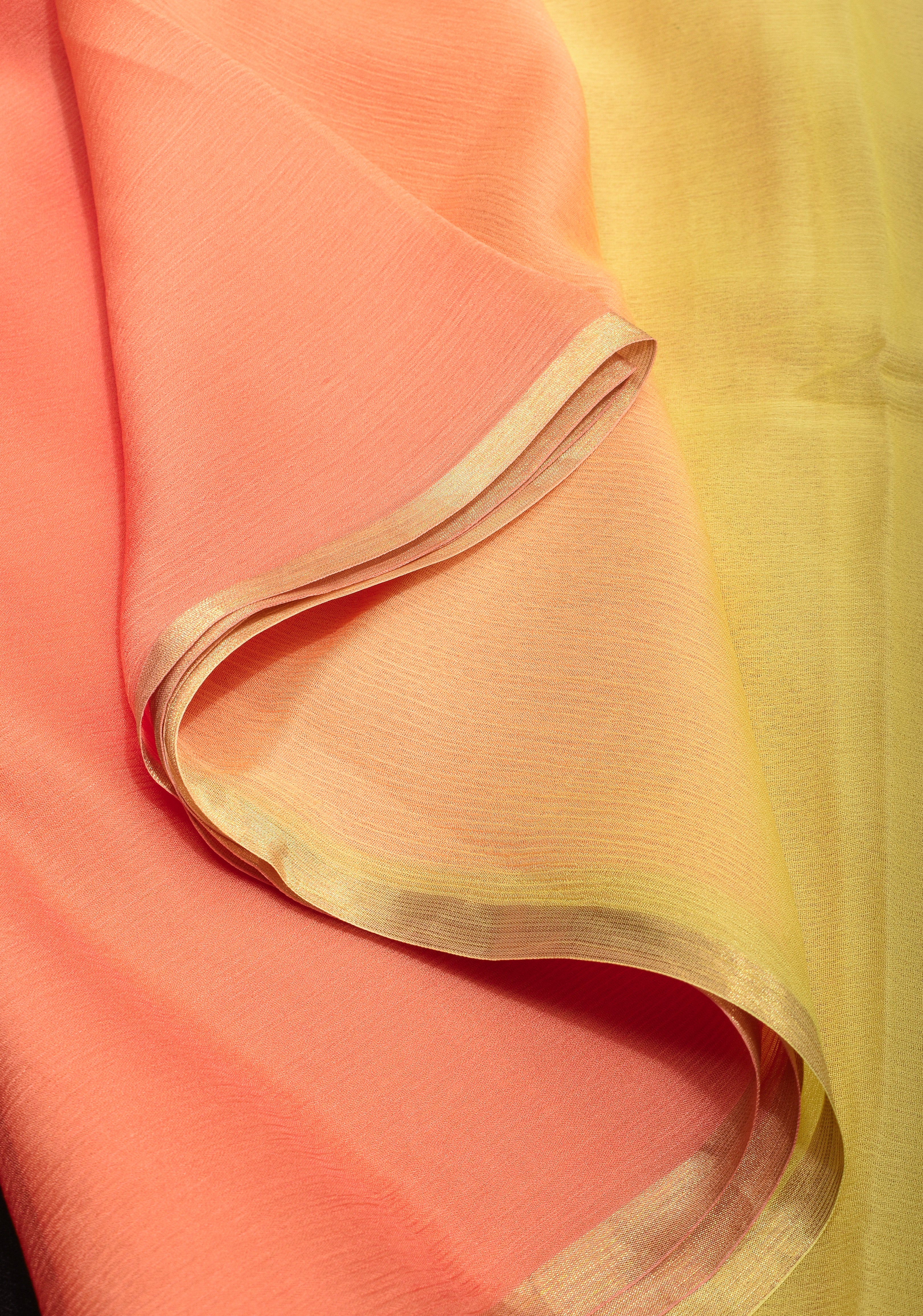 Bollywood style ombre pure chiffon in Light Yellow and Light peach, No Blouse Piece