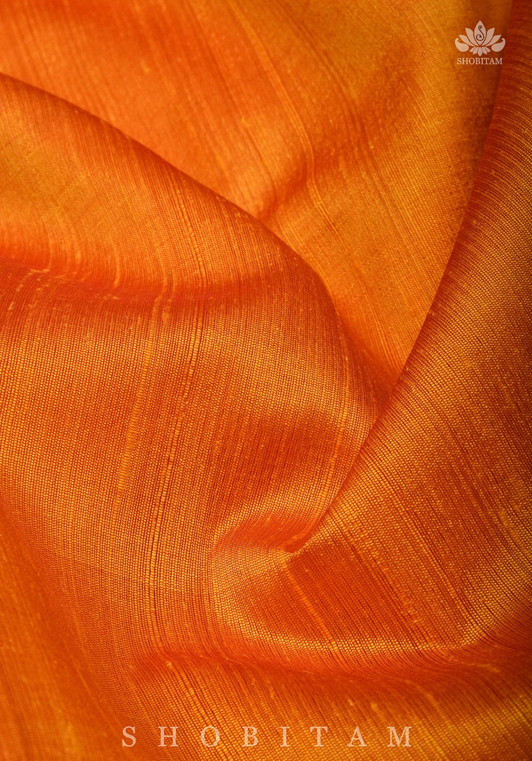 Pure Raw Silk Saree in Orange & Red Dual Tone and Zari Border | SILK MARK CERTIFIED