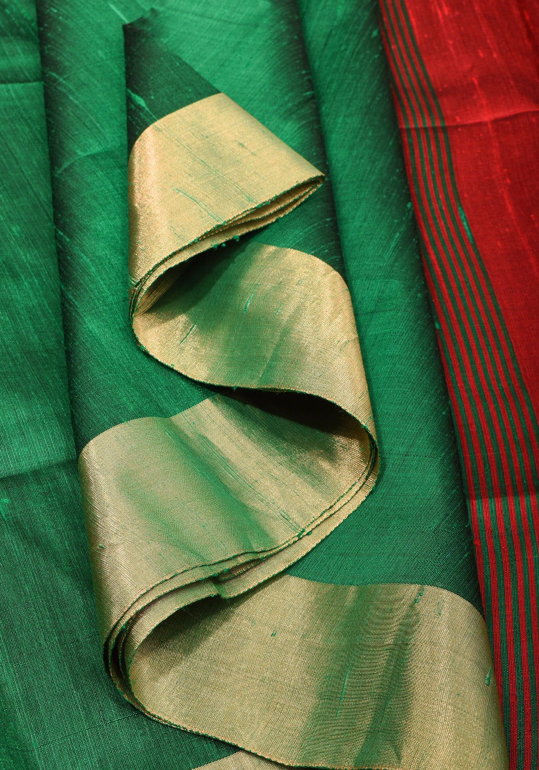 Pure Raw Silk Saree in Green and Tissue Zari Border | SILK MARK CERTIFIED