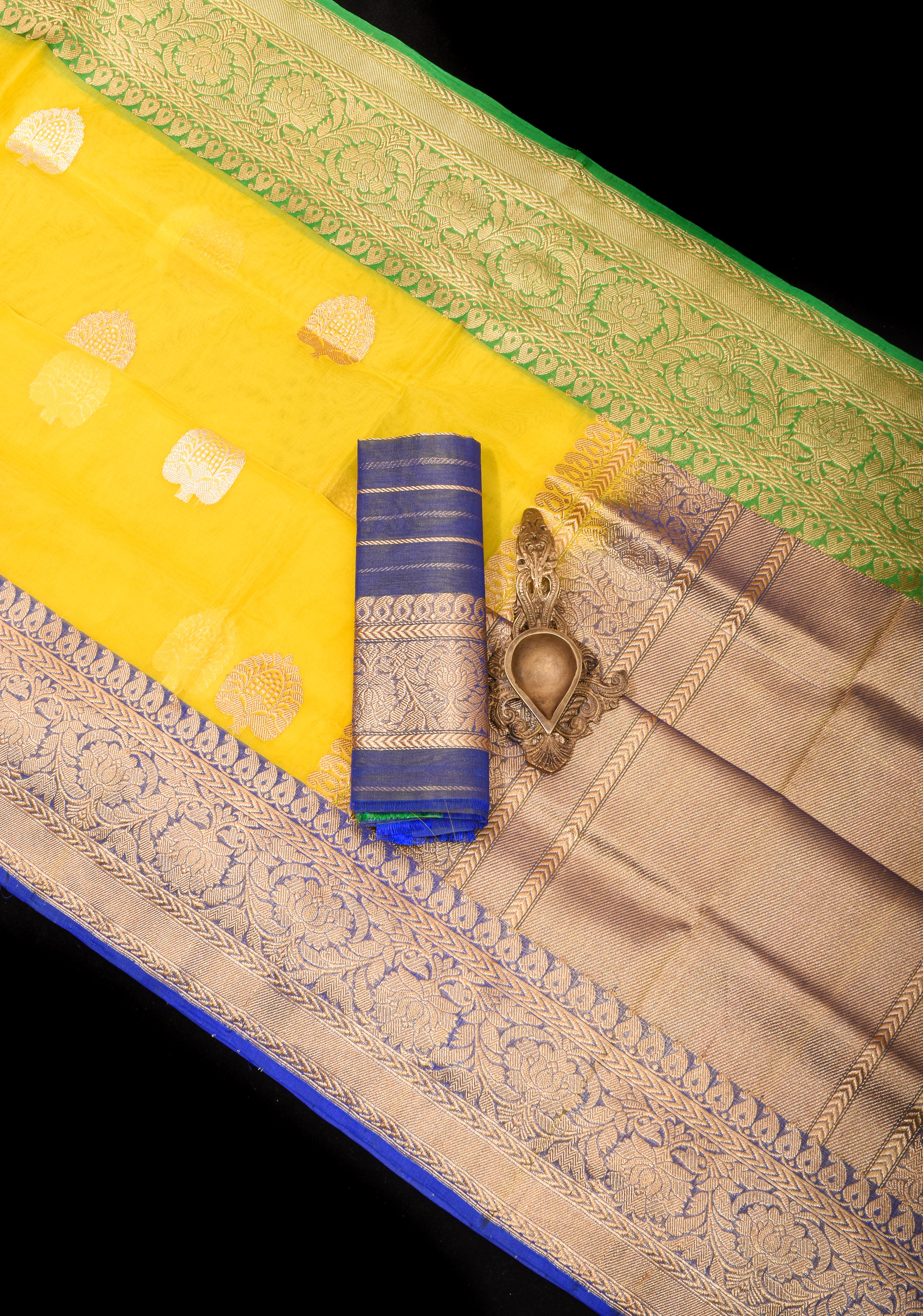 Banarasi Silk Organza Saree in Yellow with Sona Rupa Zari Buttas and  Ganga Jamuna Borders | SILK MARK CERTIFIED