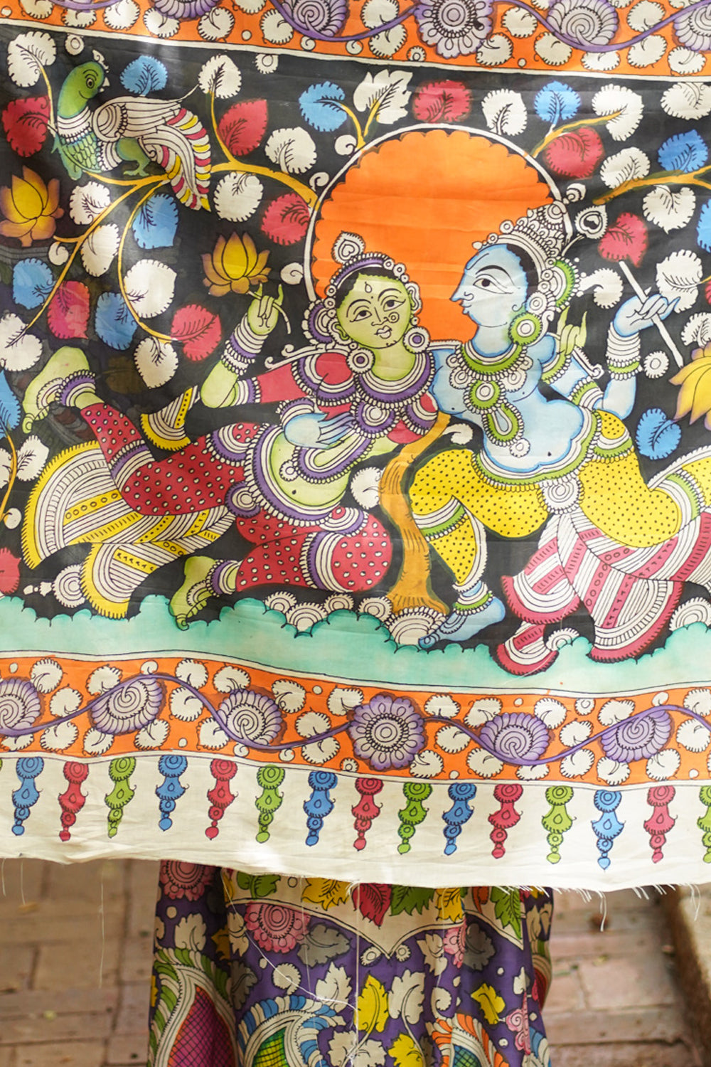 Pen kalamkari hand painted saree on chennuri silk