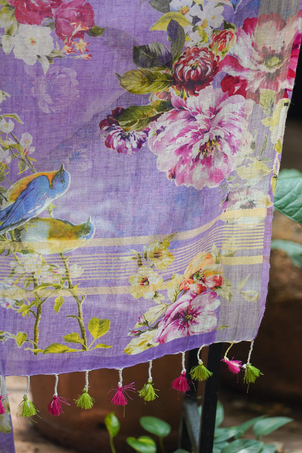 Lavender Linen Saree with Floral Digital Print