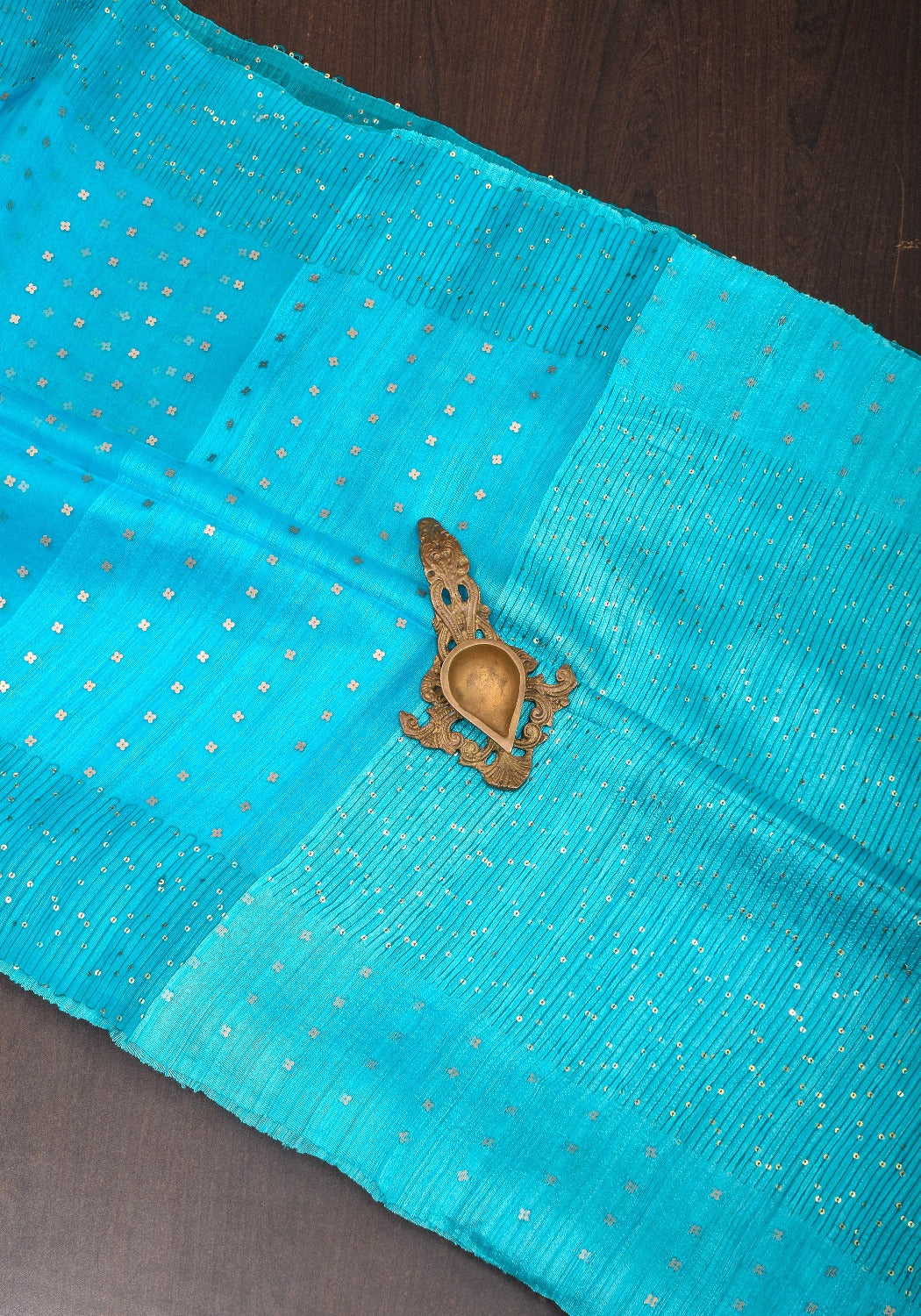 Blue Sequins on Muslin Saree with sequins thread detail at border with blouse