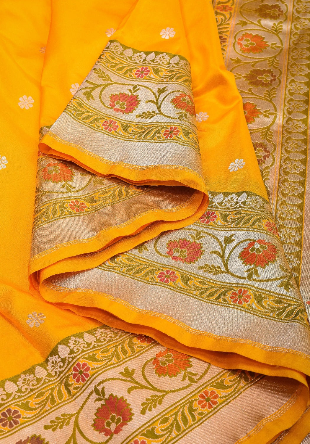 Exquisite Banarasi Katan Silk Saree in Yellow with Paithani Style Border | SILK MARK CERTIFIED
