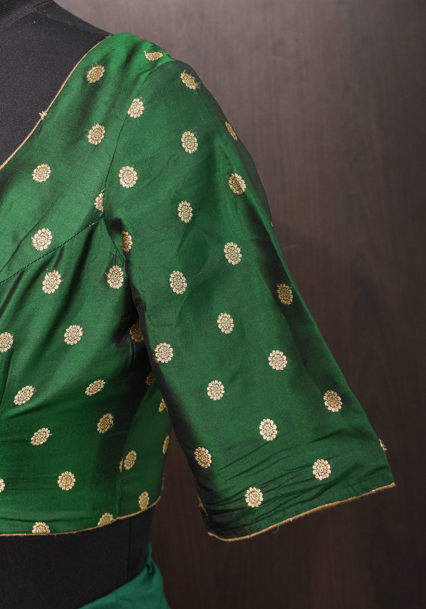 Kanjivaram Pure Silk Blouse in Emerald Green with zari buttas , Mix and match Blouse for saree