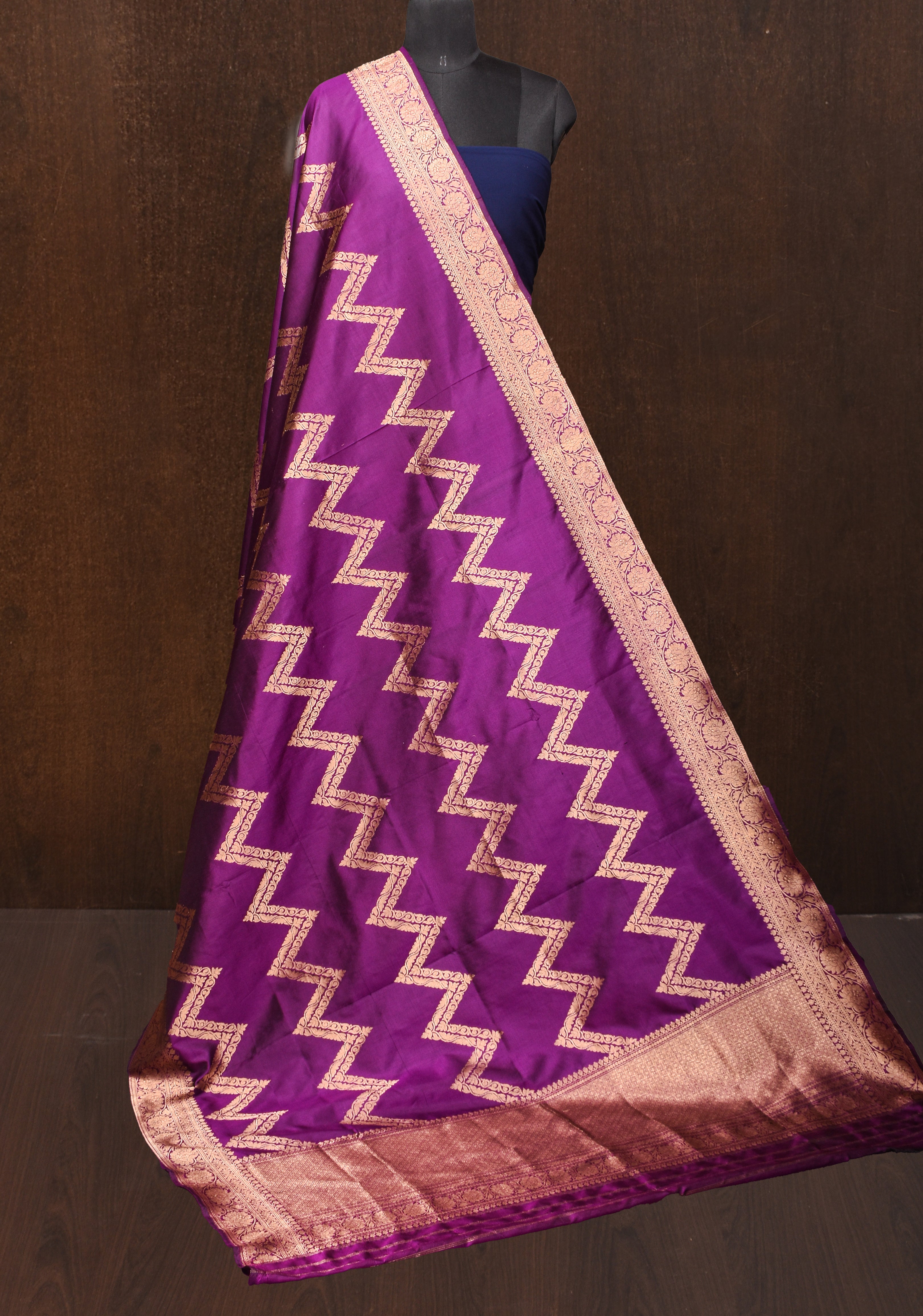 Dupatta - Banarasi Dupatta in Purple With Chevron Jaal | SILK MARK CERTIFIED