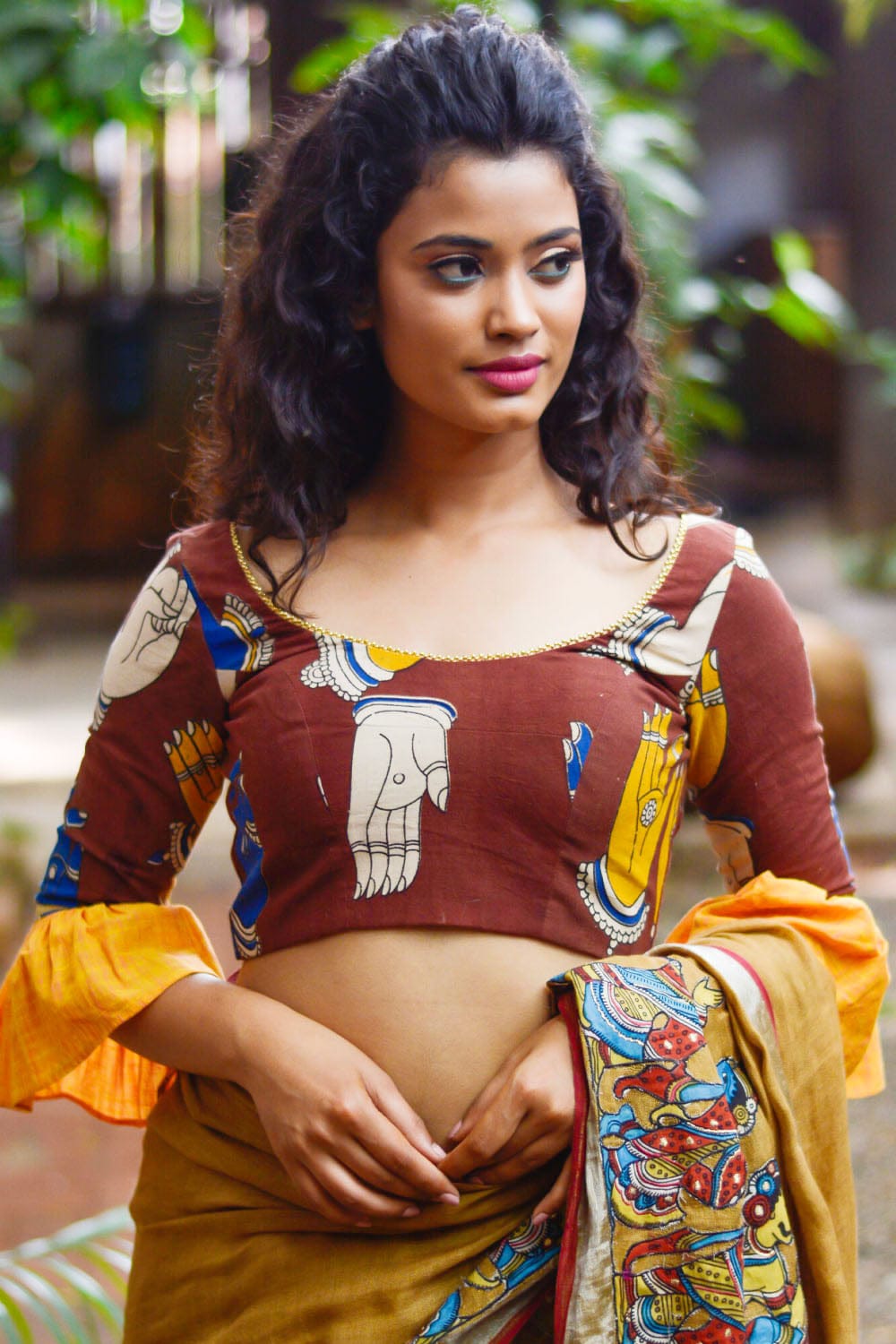 Brown hand painted kalamkari vintage inspired blouse