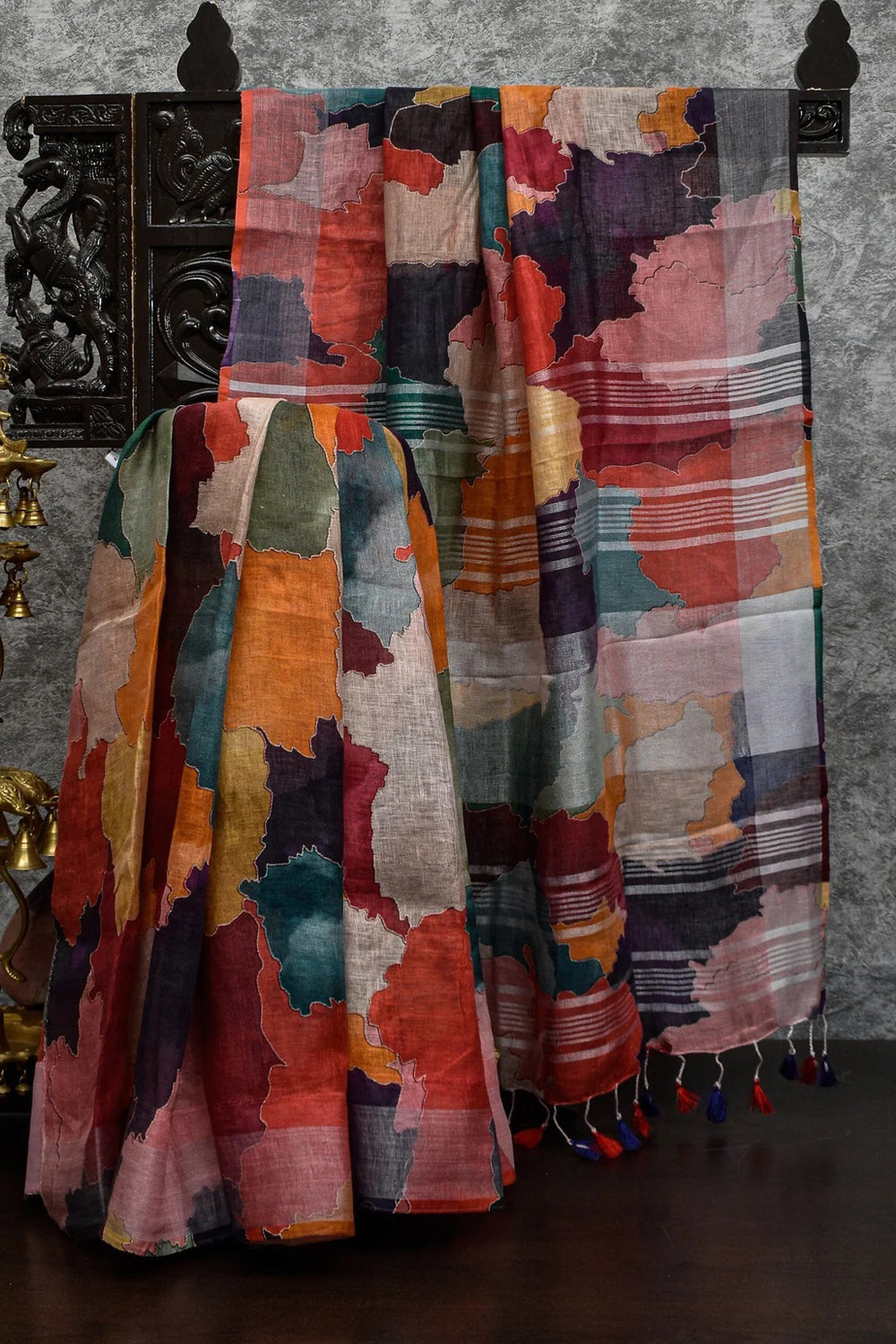Abstract Multi-color Digital Print Linen saree | Pure Linen Saree