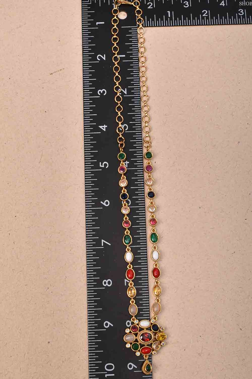 Navaratna Design Oval Stone Lightweight Necklace Set