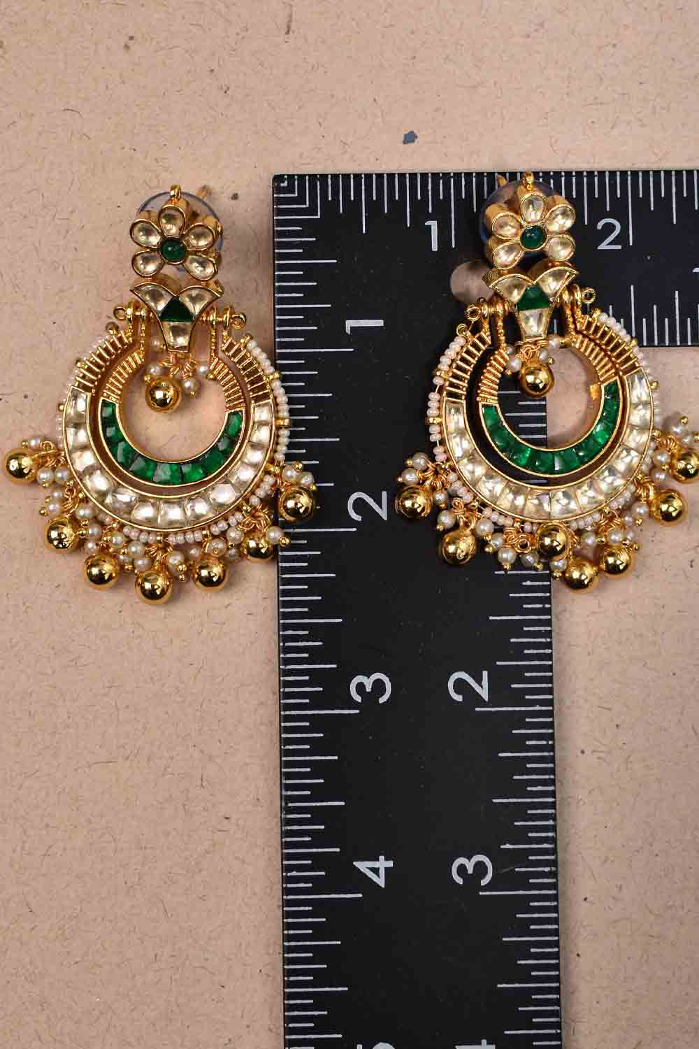 Chandbali Earrings with Green and White Kundan Jadau set stones and microplated base