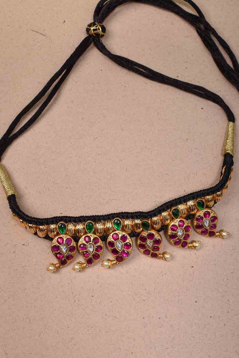 Braided Black Thread Necklace/Choker with Jadau units, NO earrings