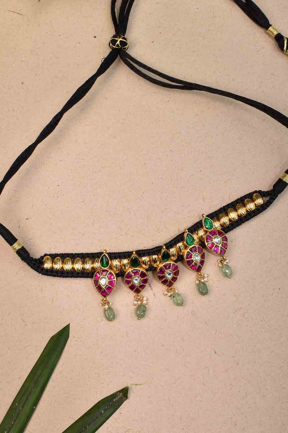 Braided Thread Necklace/Choker with Jadau units, NO earrings