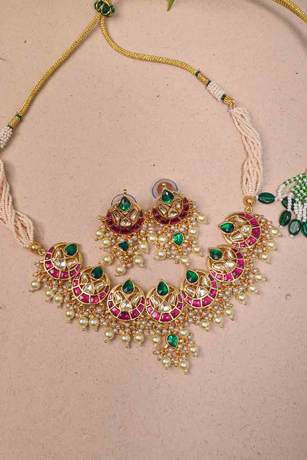 Ahmedabadi kundan Chand Design Choker and Earrings Set