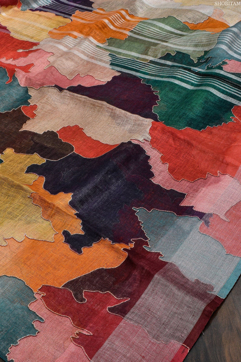 Abstract Multi-color Digital Print Linen saree | Pure Linen Saree