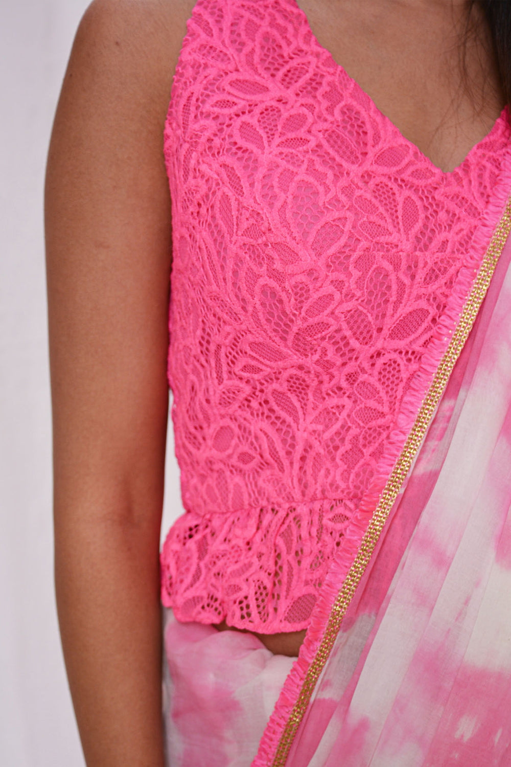 Neon pink lace halter neck croptop - House of Blouse