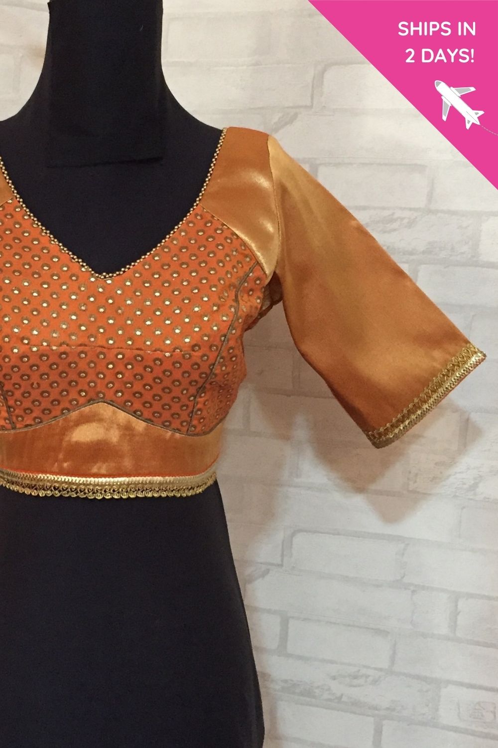 Orange brocade with tissue brocade sleeves: Size - 40