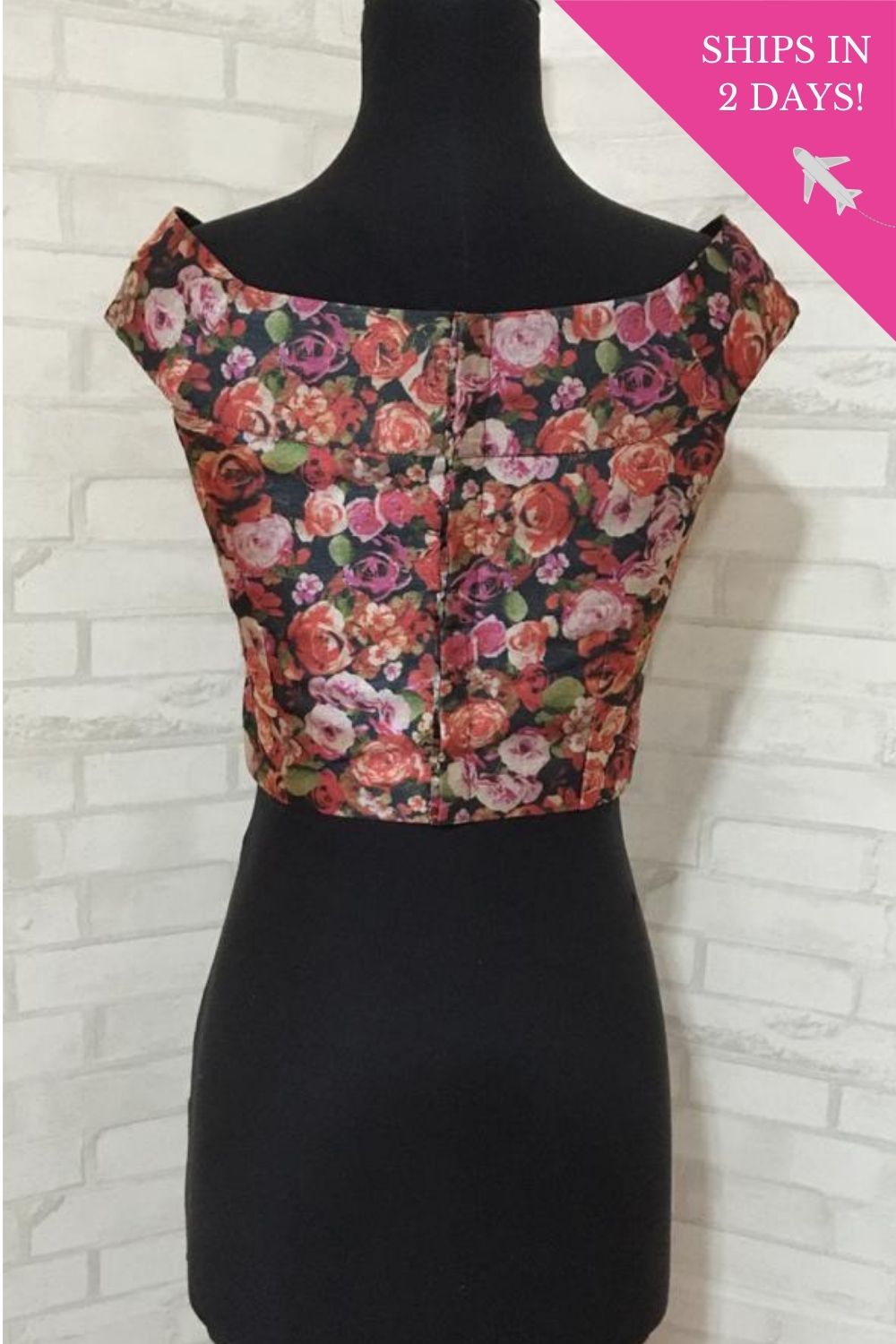 Pink and black floral printed off shoulder blouse: Size-34 - House of Blouse