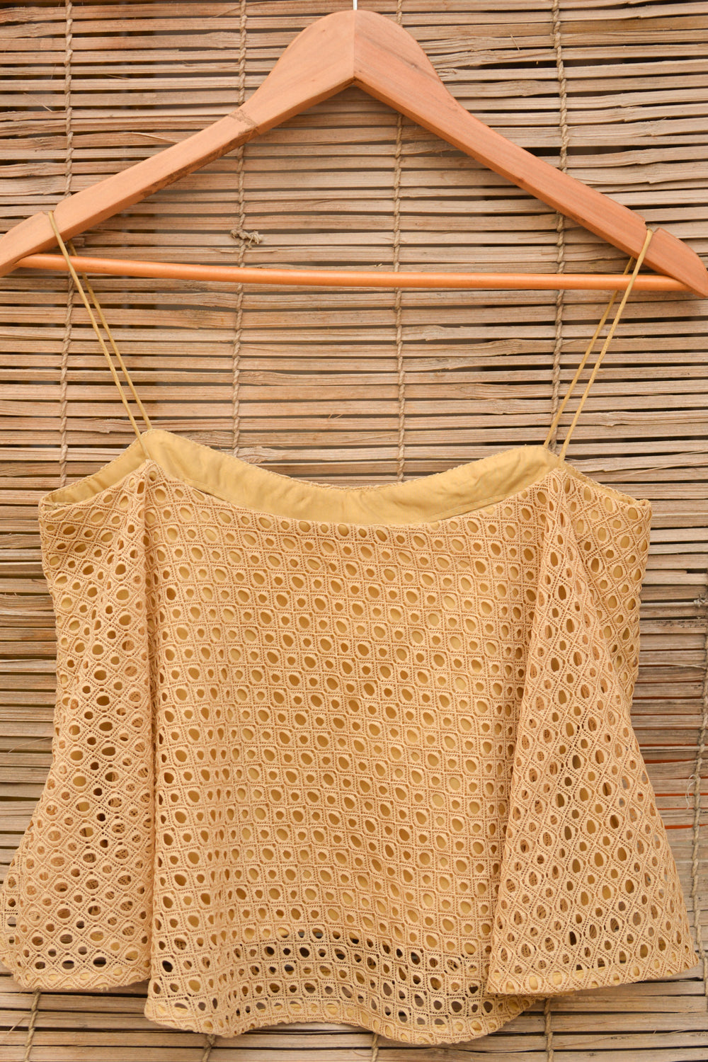 Gold lace trapeze spaghetti strap crop top - House of Blouse