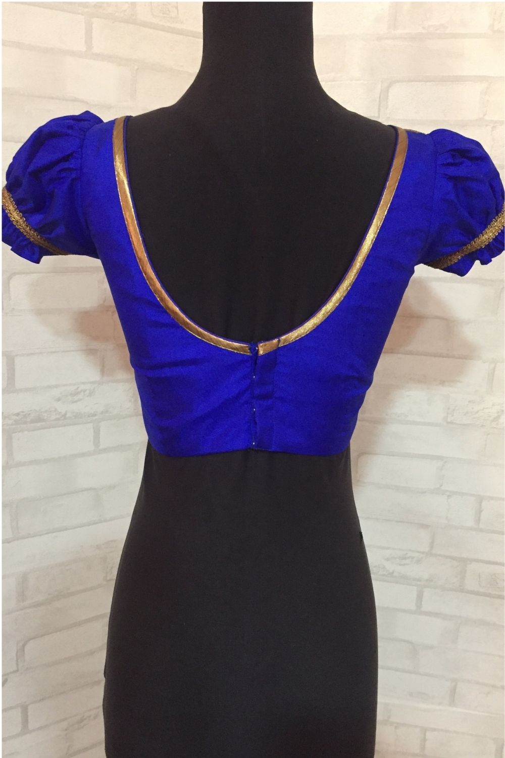 Royal blue pure silk blouse with embellished yoke - House of Blouse