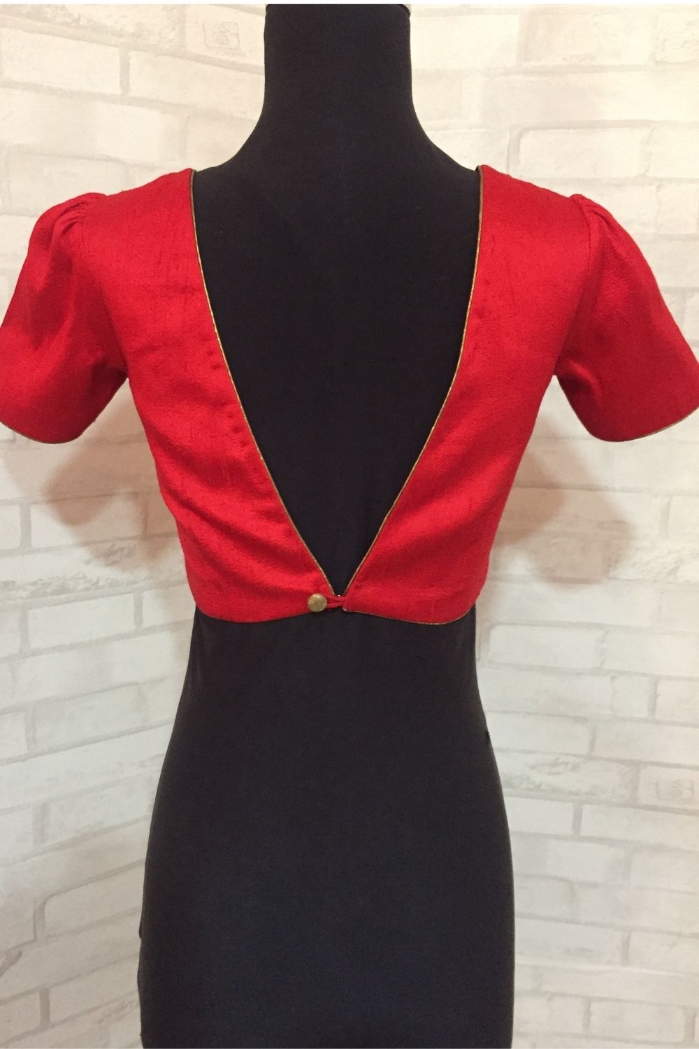 Red pure silk blouse with embellished yoke - House of Blouse