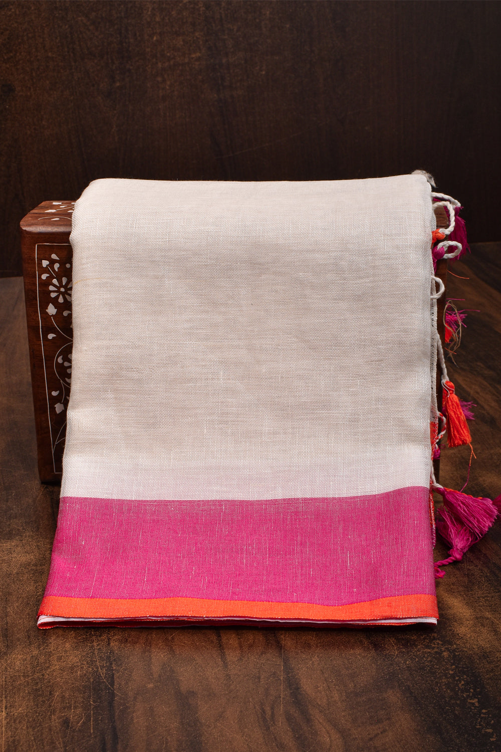 Ganga Jamuna Borders on Chalk White Linen Saree