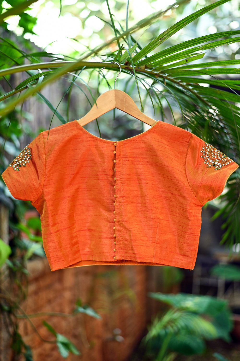 Orange Kundan Jadau Blouse in Necklace design rawsilk blouse