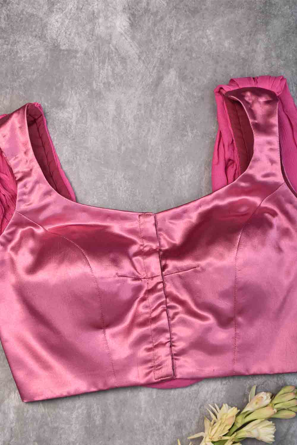 Bubblegum pink satin & chiffon Cowl neck blouse